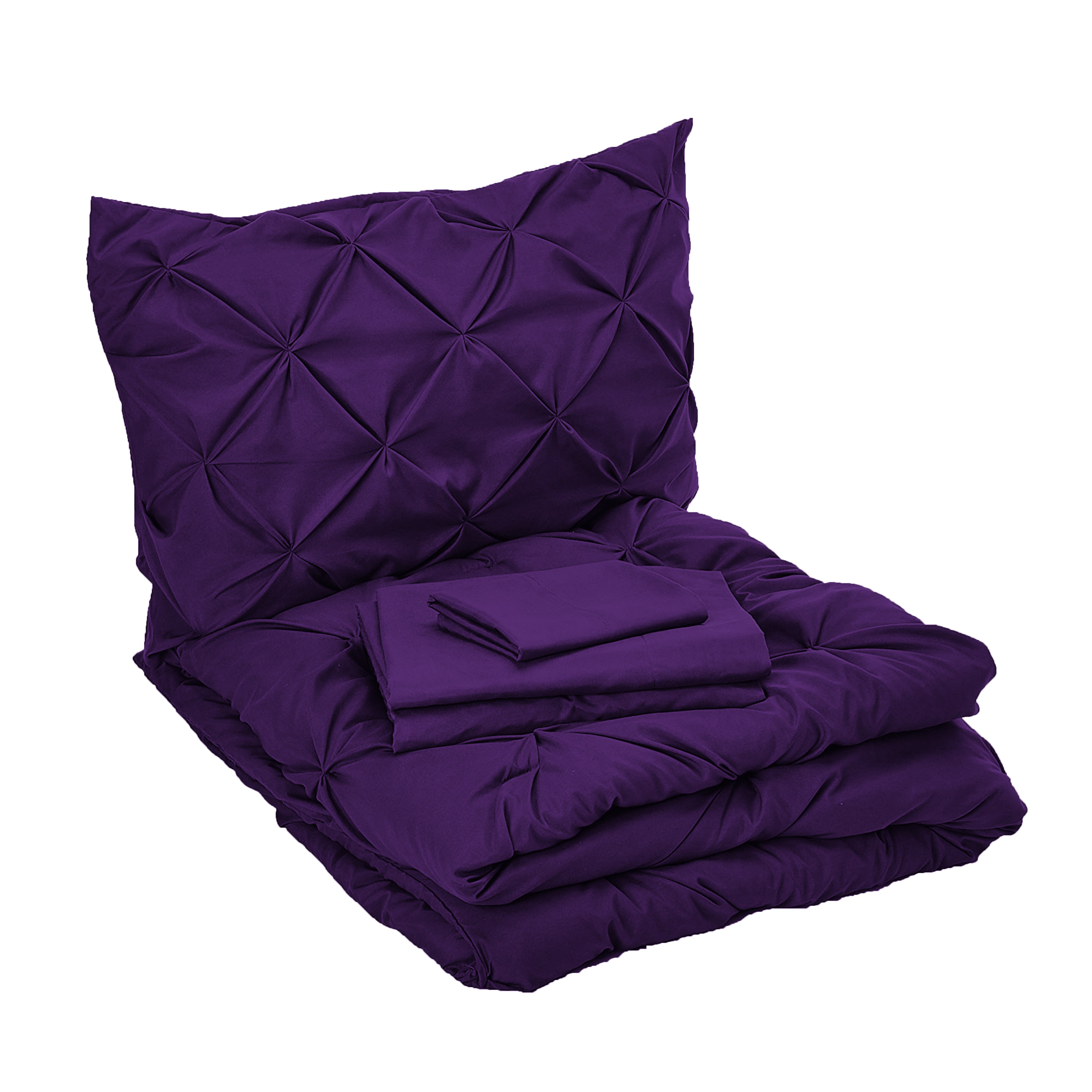 Everlaneas 8-Piece Pintuck Pinch Pleated Comforter Set - Includes 4-Piece Sheet Set with Double Sided Storage Pockets