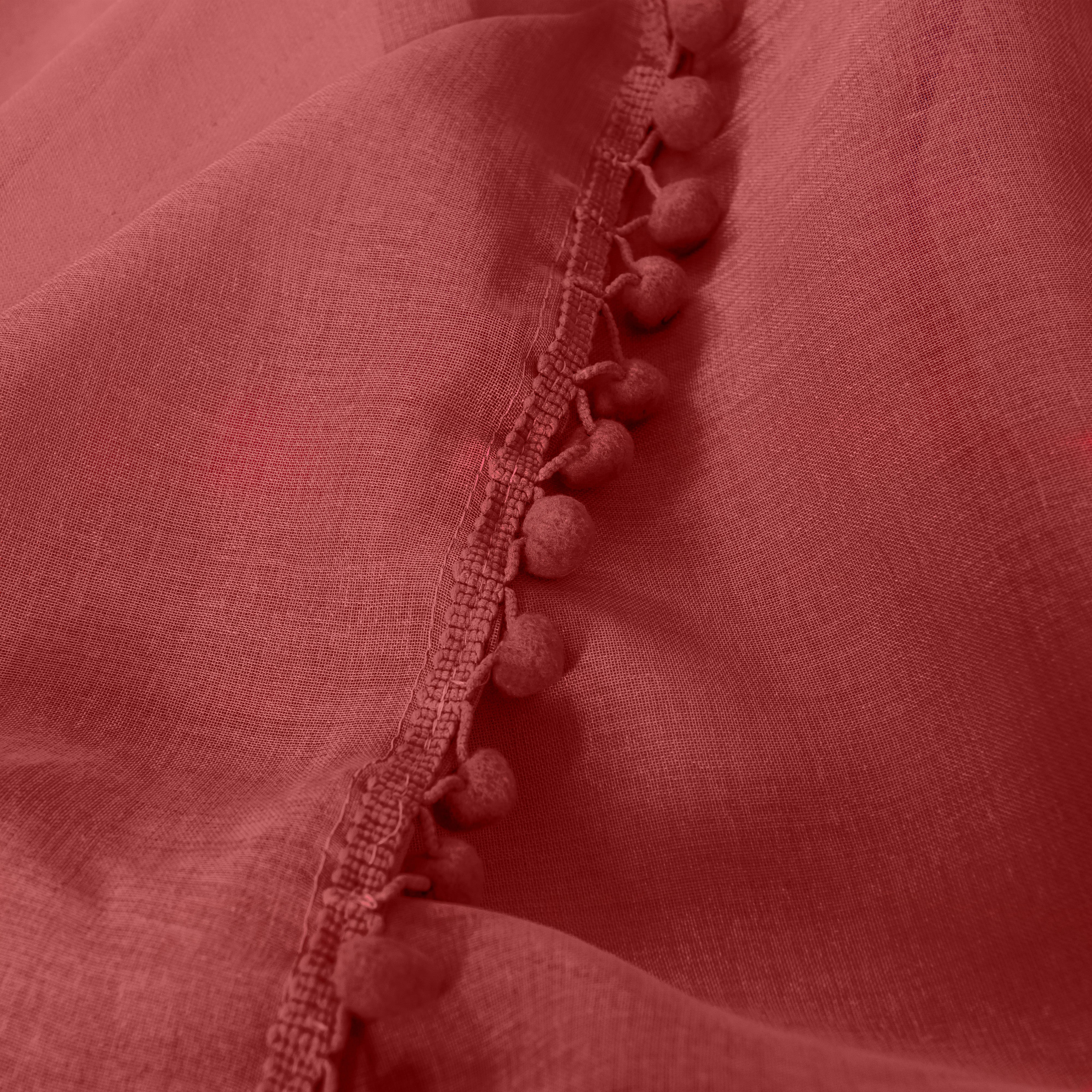 Everlaneas Set of 2 Pom Pom Tasseled Sheer Curtain - Rod Pocket