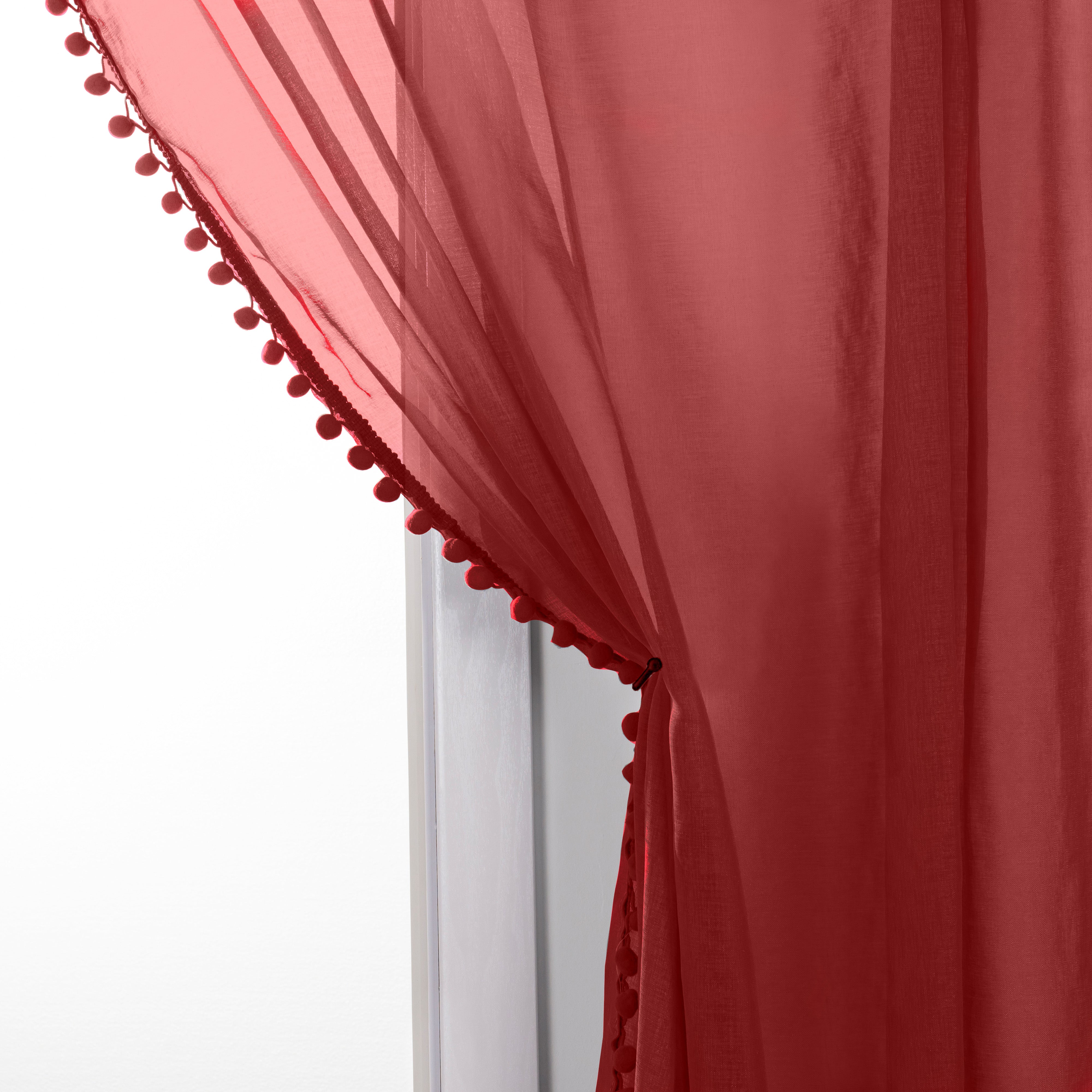 Everlaneas Set of 2 Pom Pom Tasseled Sheer Curtain - Rod Pocket