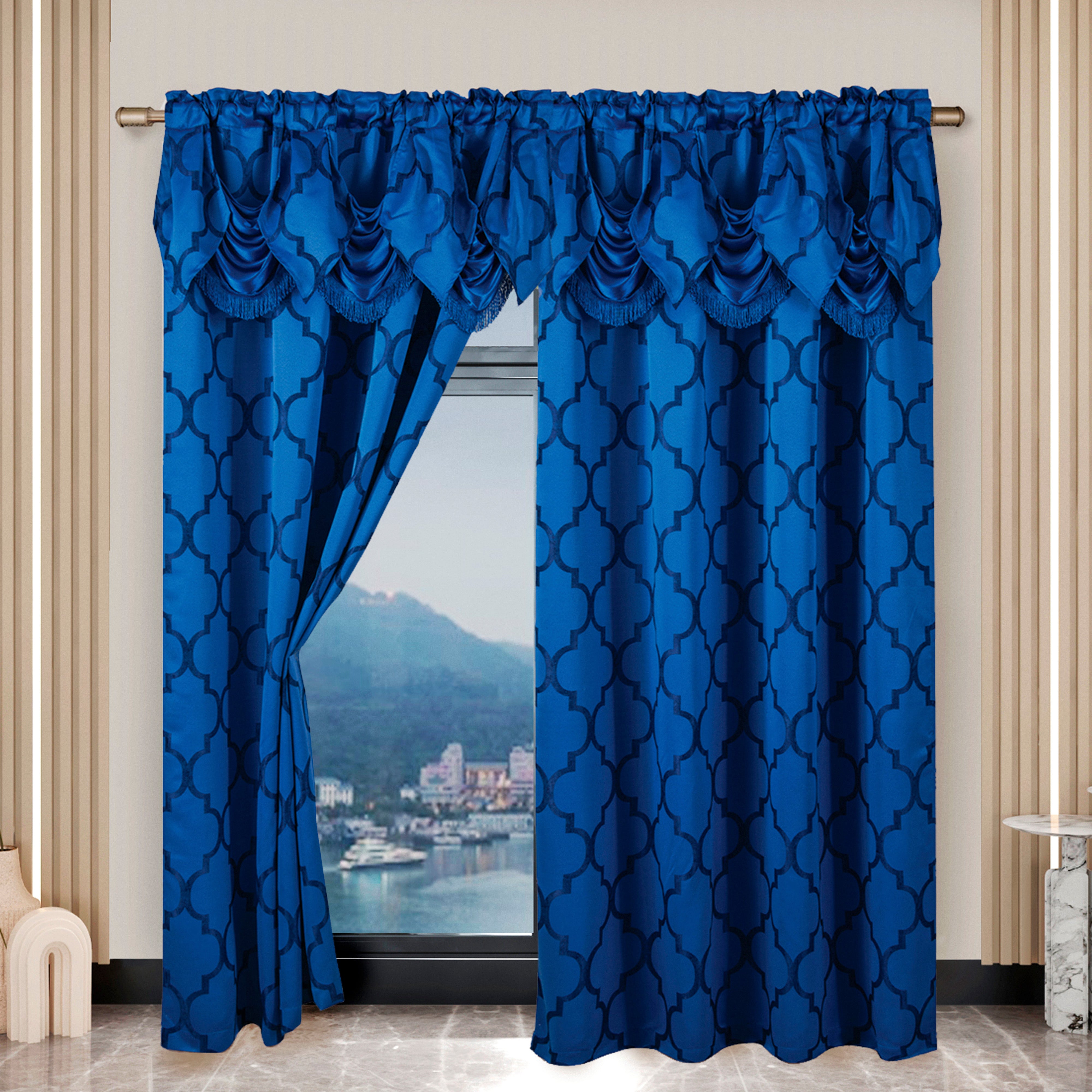 Everlaneas 2-Piece Quatrefoil - Moroccan Trellis Jacquard Look Curtain Panels- Attached Valance - 54" W x 84" L, Set of 2