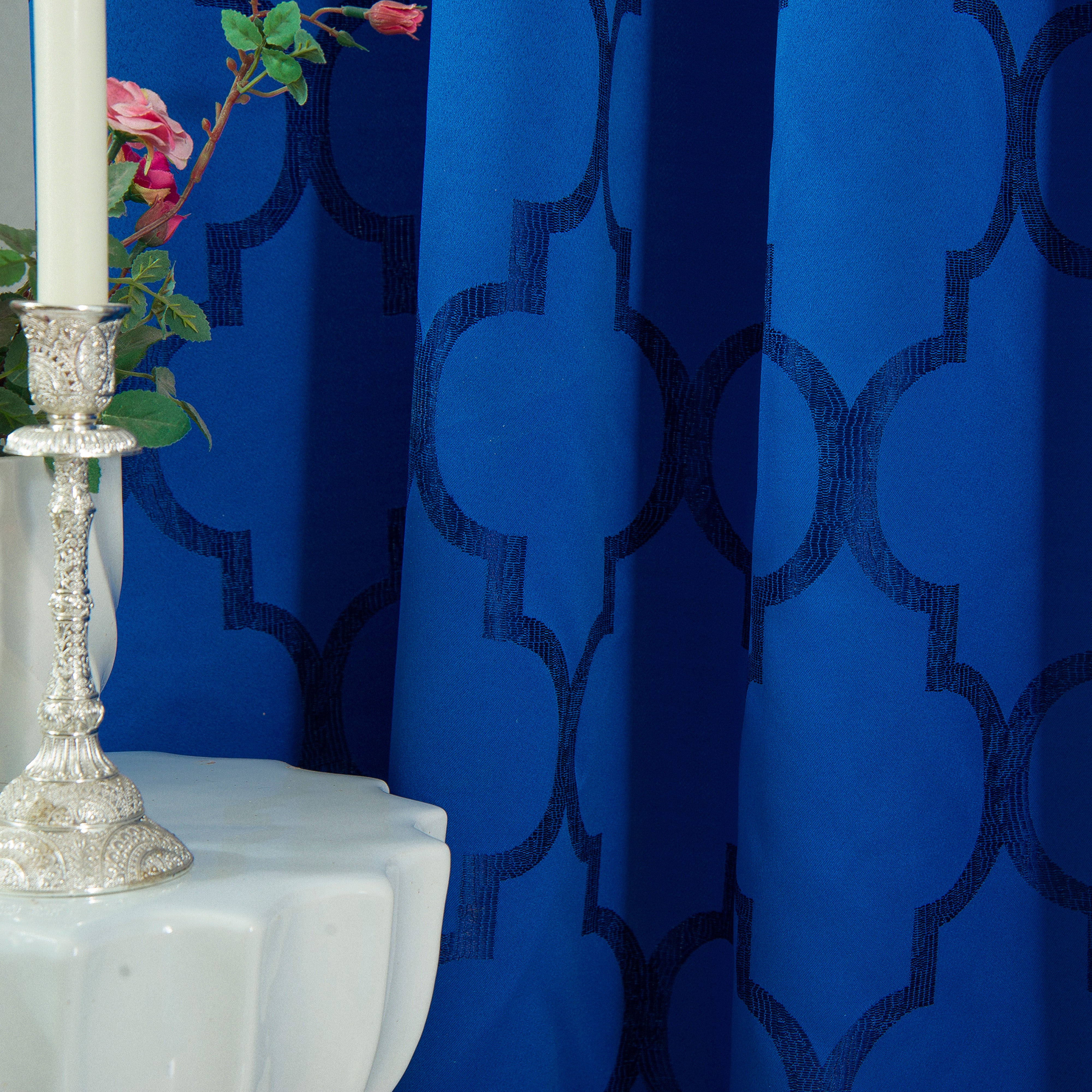 Everlaneas 2-Piece Quatrefoil - Moroccan Trellis Jacquard Look Curtain Panels- Attached Valance - 54" W x 84" L, Set of 2