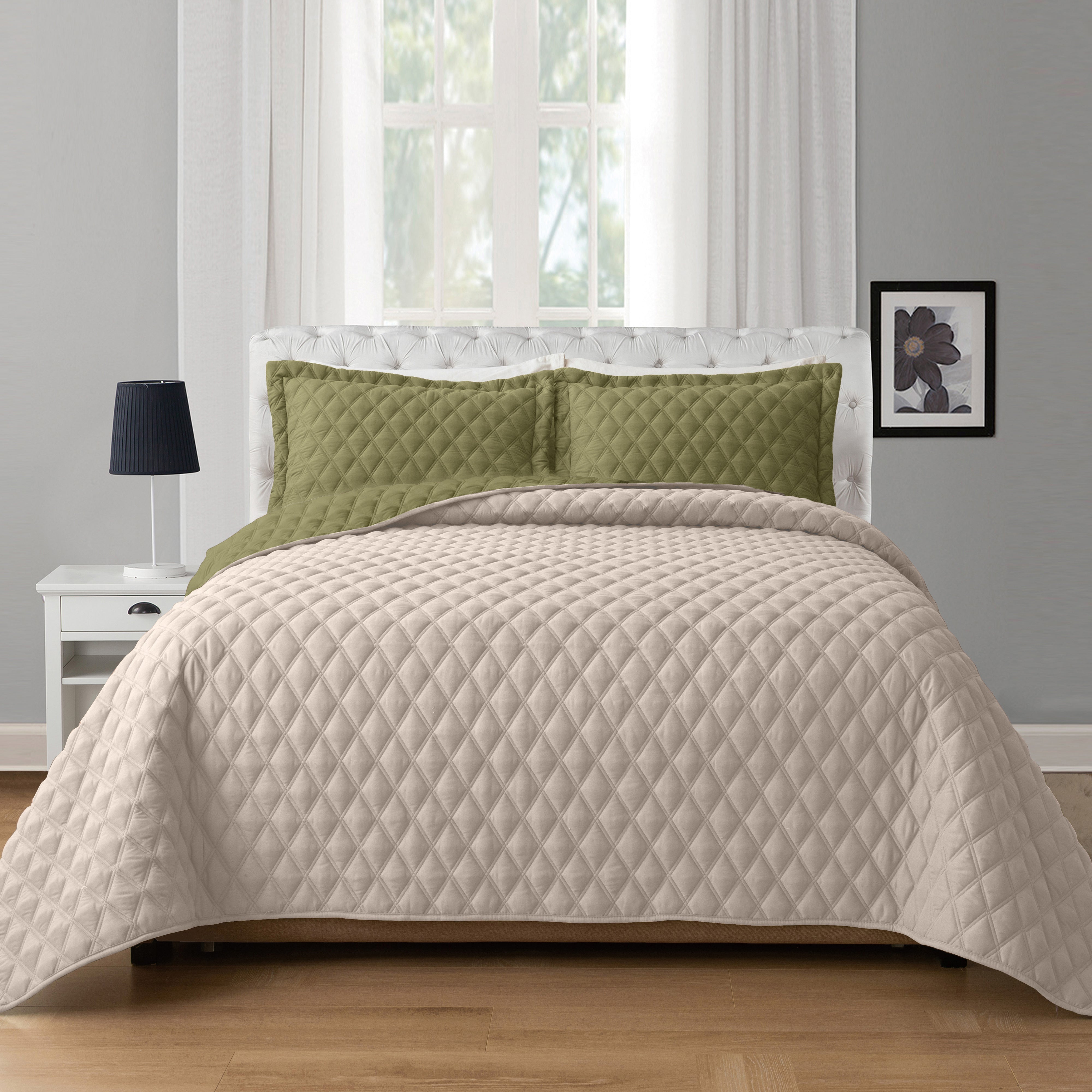 Everlaneas 3-Piece Diamond Quilted Reversible Bedspread Coverlet Set