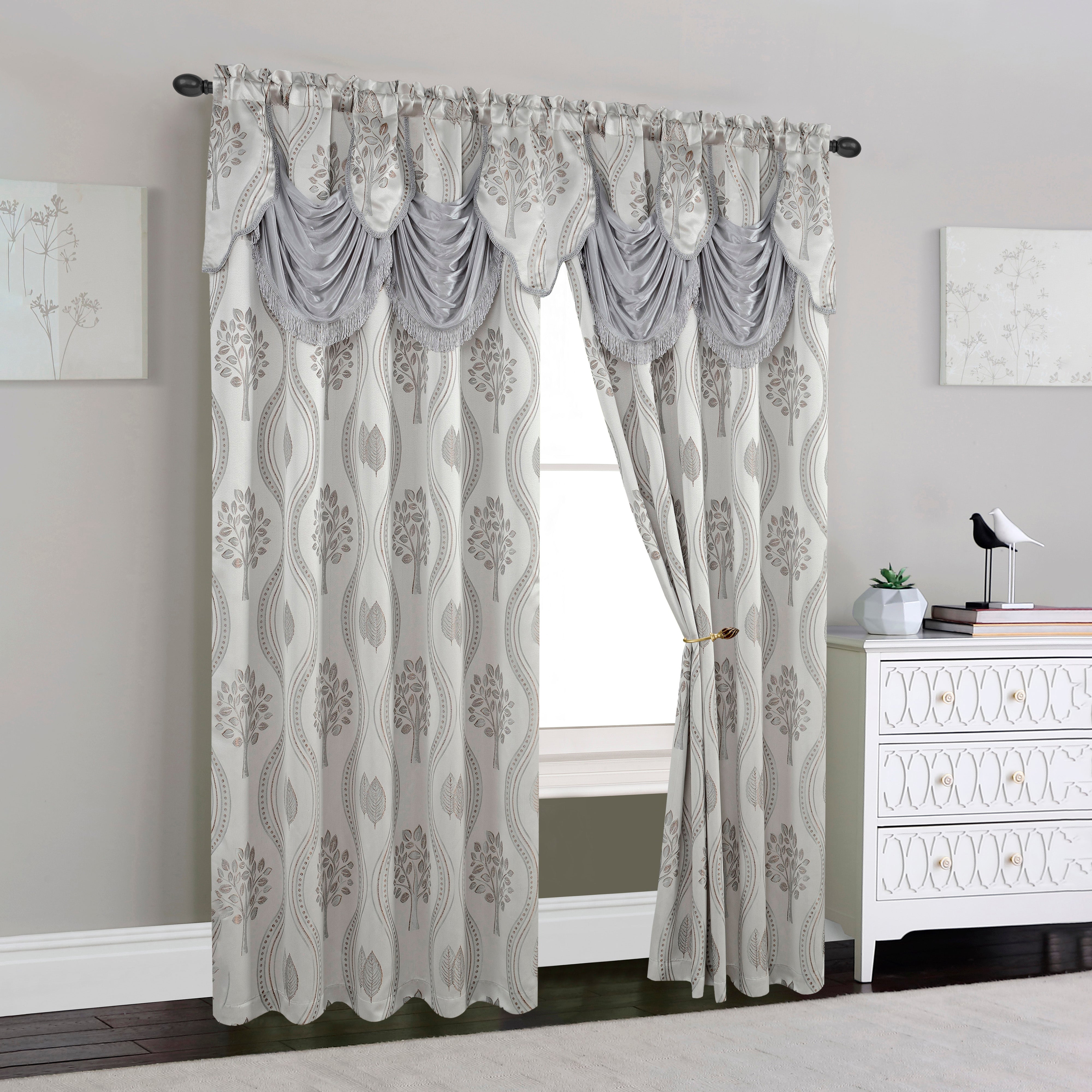Everlaneas Set of 2 Aurora Curtain Panels- Attached Valance - Rod Pocket- 54" W x 84" L