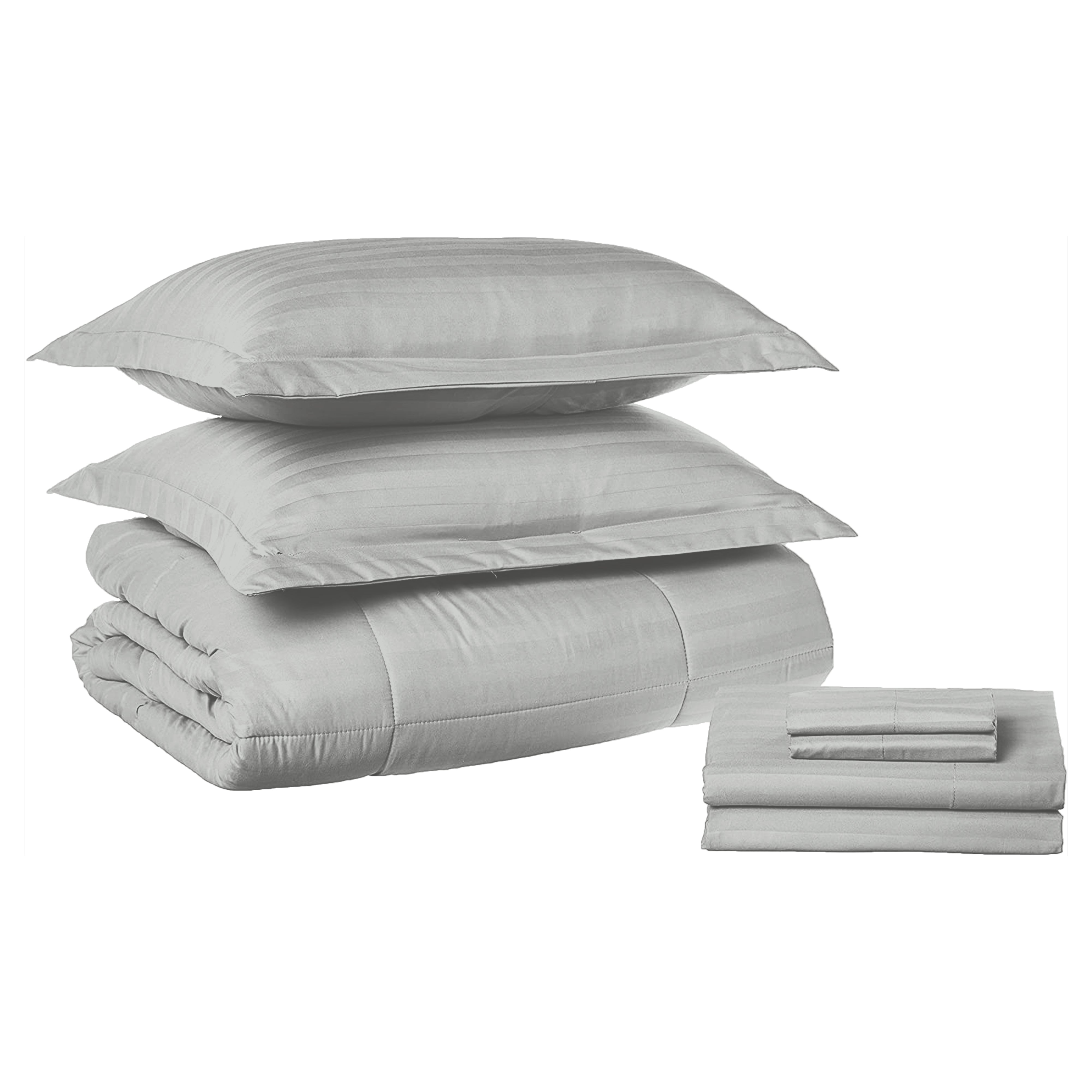 Everlaneas 8-Piece Dobby Stripe Comforter Set - Includes 4-Piece Sheet Set with Double Sided Storage Pockets