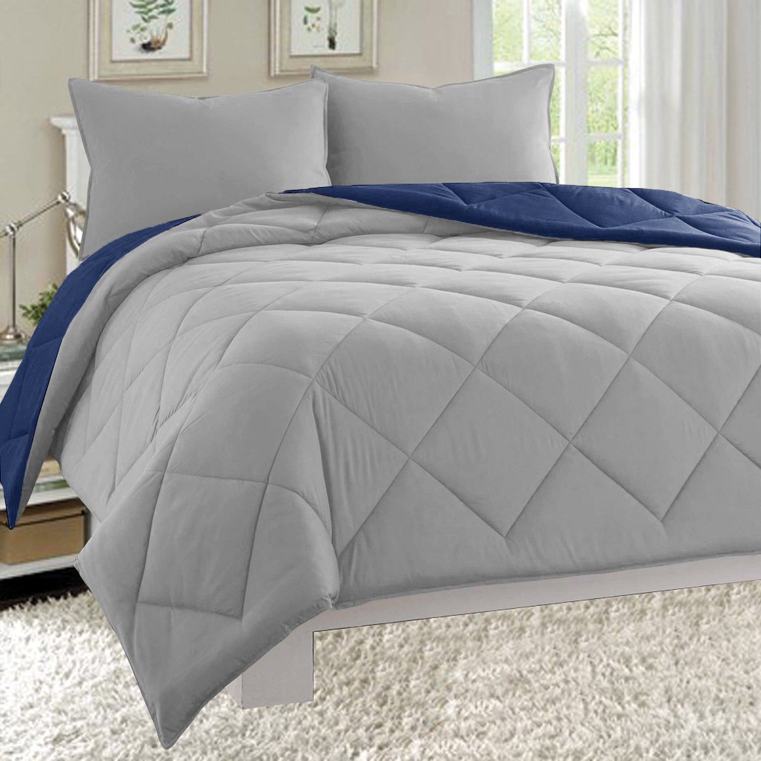 Everlaneas 3-Piece Reversible Diamond Stitched Comforter & Shams