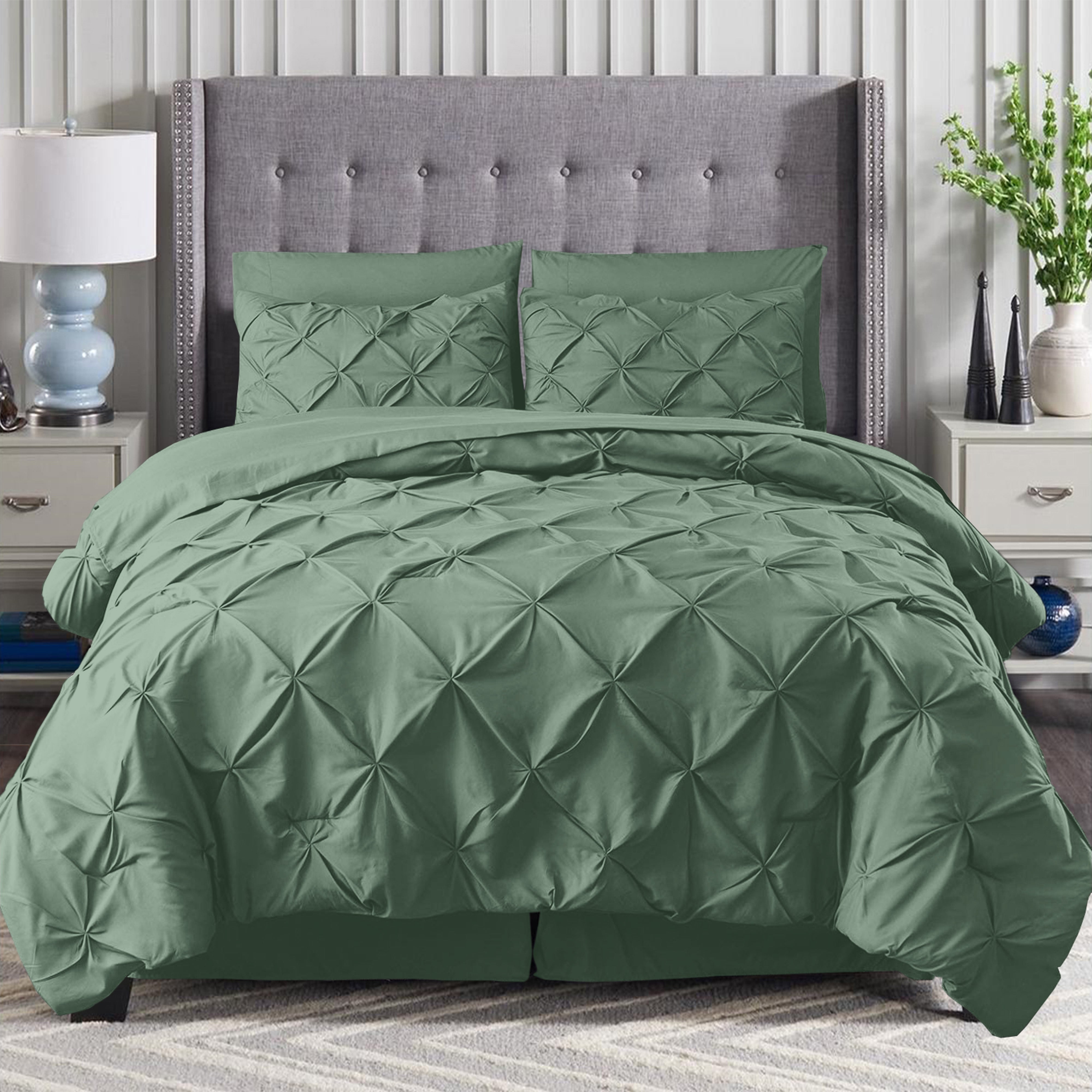 Everlaneas 8-Piece Pintuck Pinch Pleated Comforter Set - Includes 4-Piece Sheet Set with Double Sided Storage Pockets