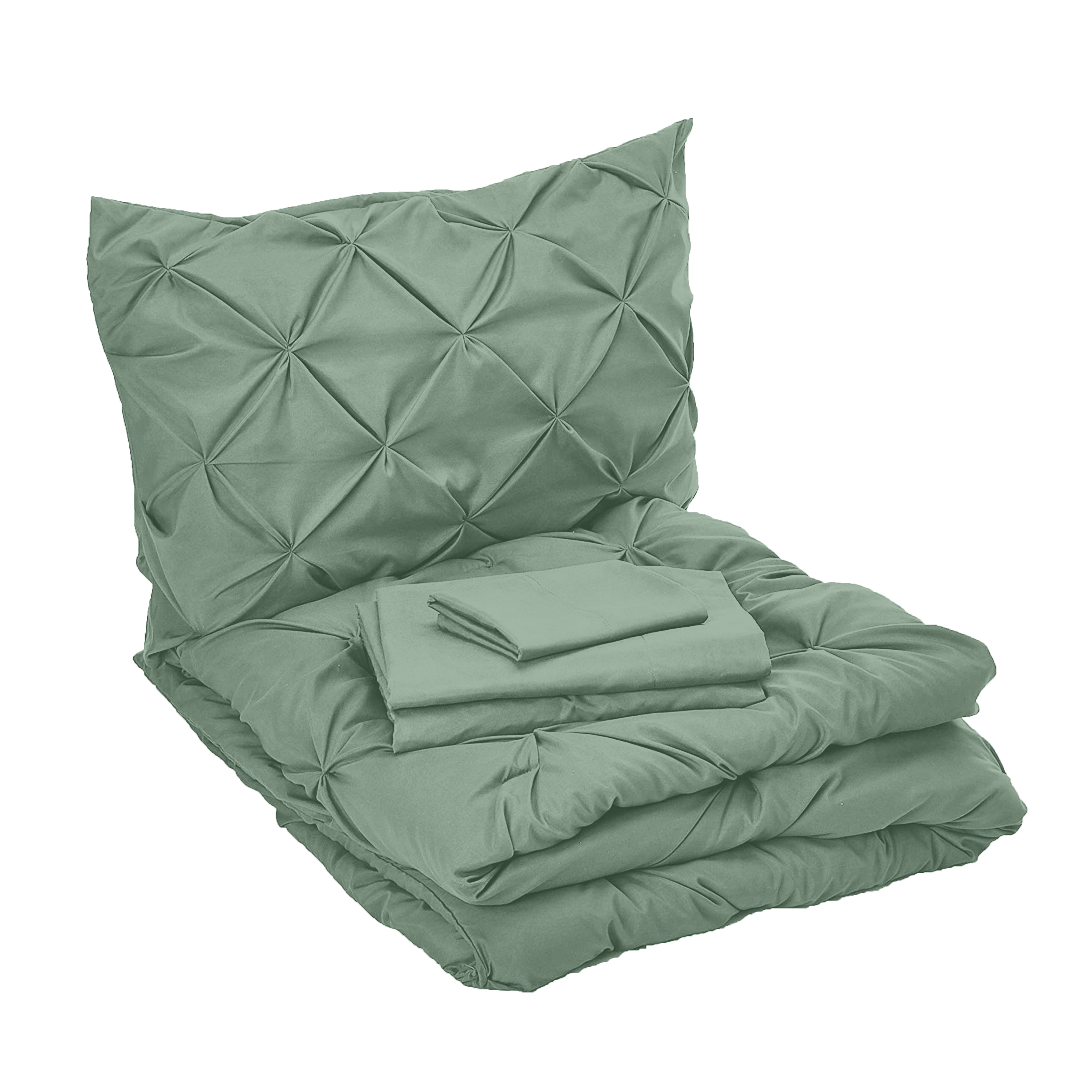 Everlaneas 8-Piece Pintuck Pinch Pleated Comforter Set - Includes 4-Piece Sheet Set with Double Sided Storage Pockets