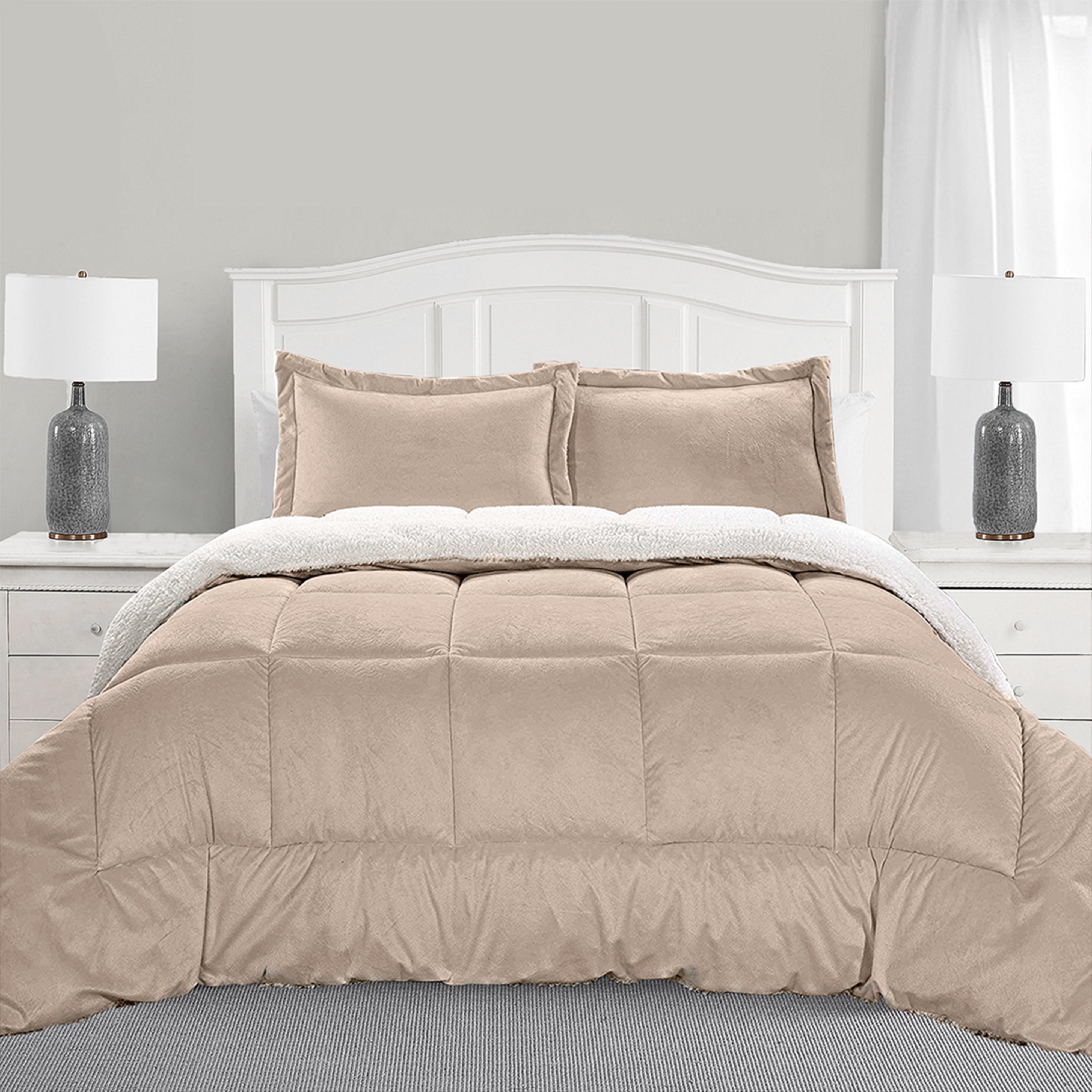 Everlaneas 3-Piece Micro-Suede Reversible Sherpa - Solid Color Design Comforter Set