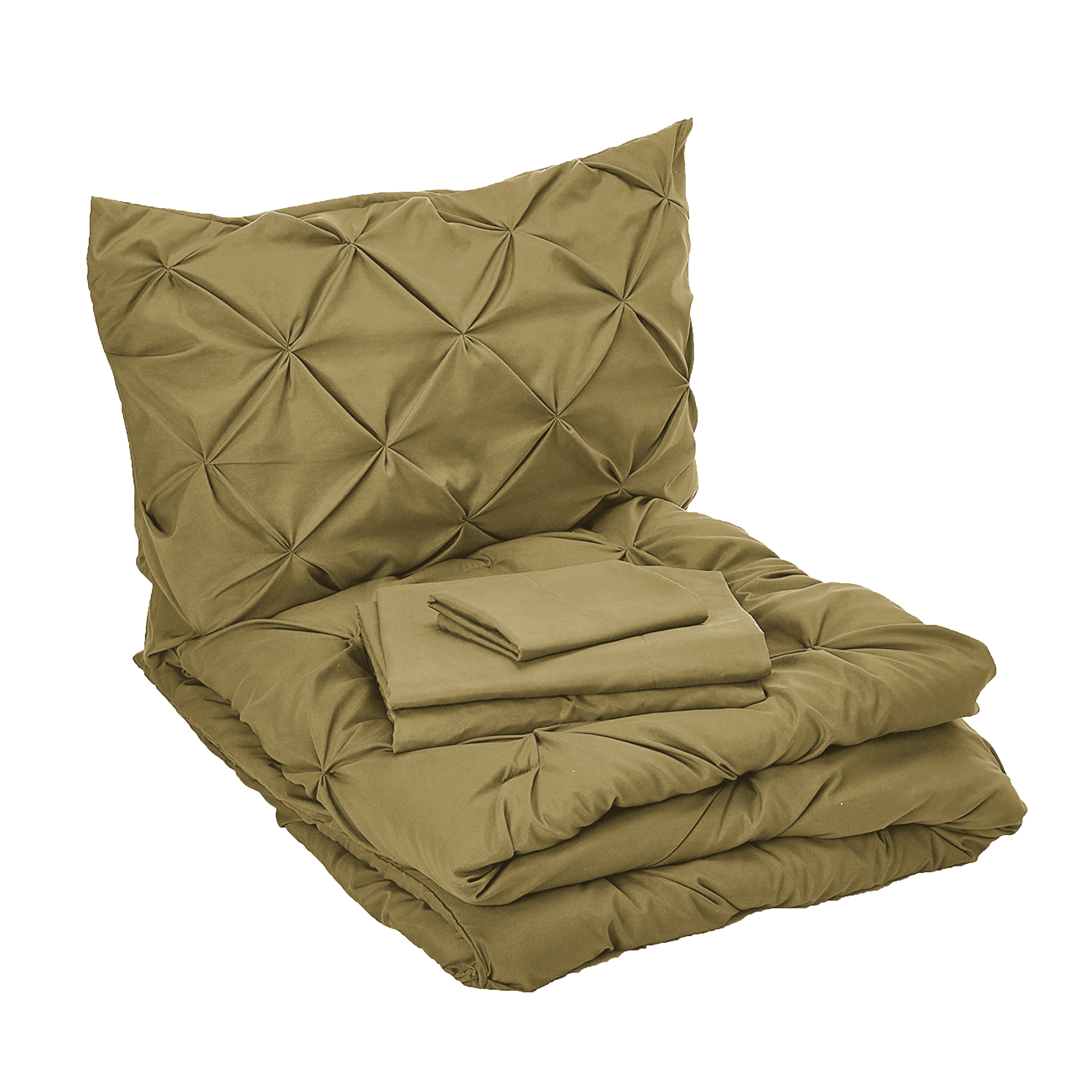 Everlaneas 8-Piece Pintuck Pinch Pleated Comforter Set - Includes 4-Piece Sheet Set with Double Sided Storage Pockets
