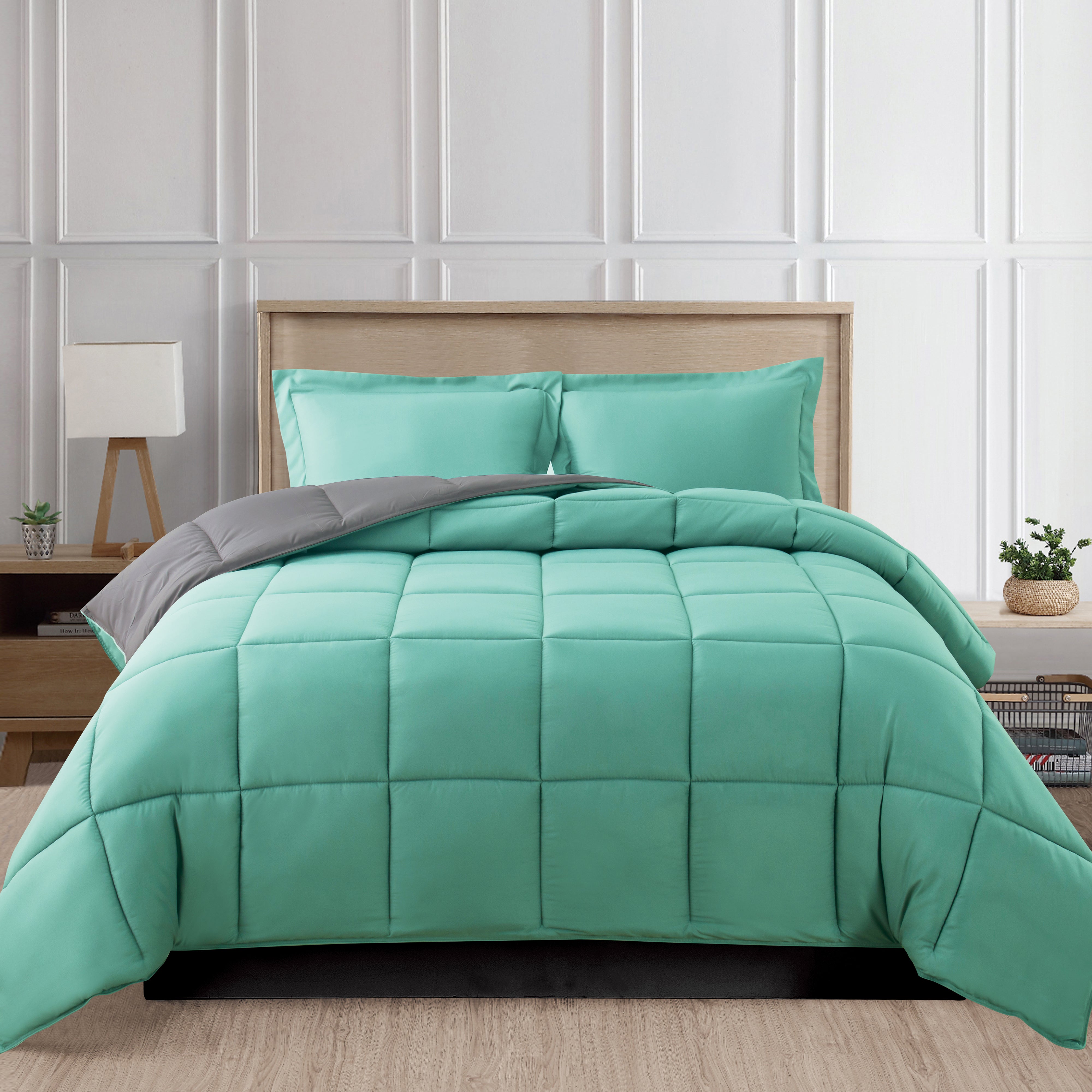 Everlaneas Reversible 3-Piece Box Stitched Comforter & Shams - Duvet Insert with 4 Corner Tabs