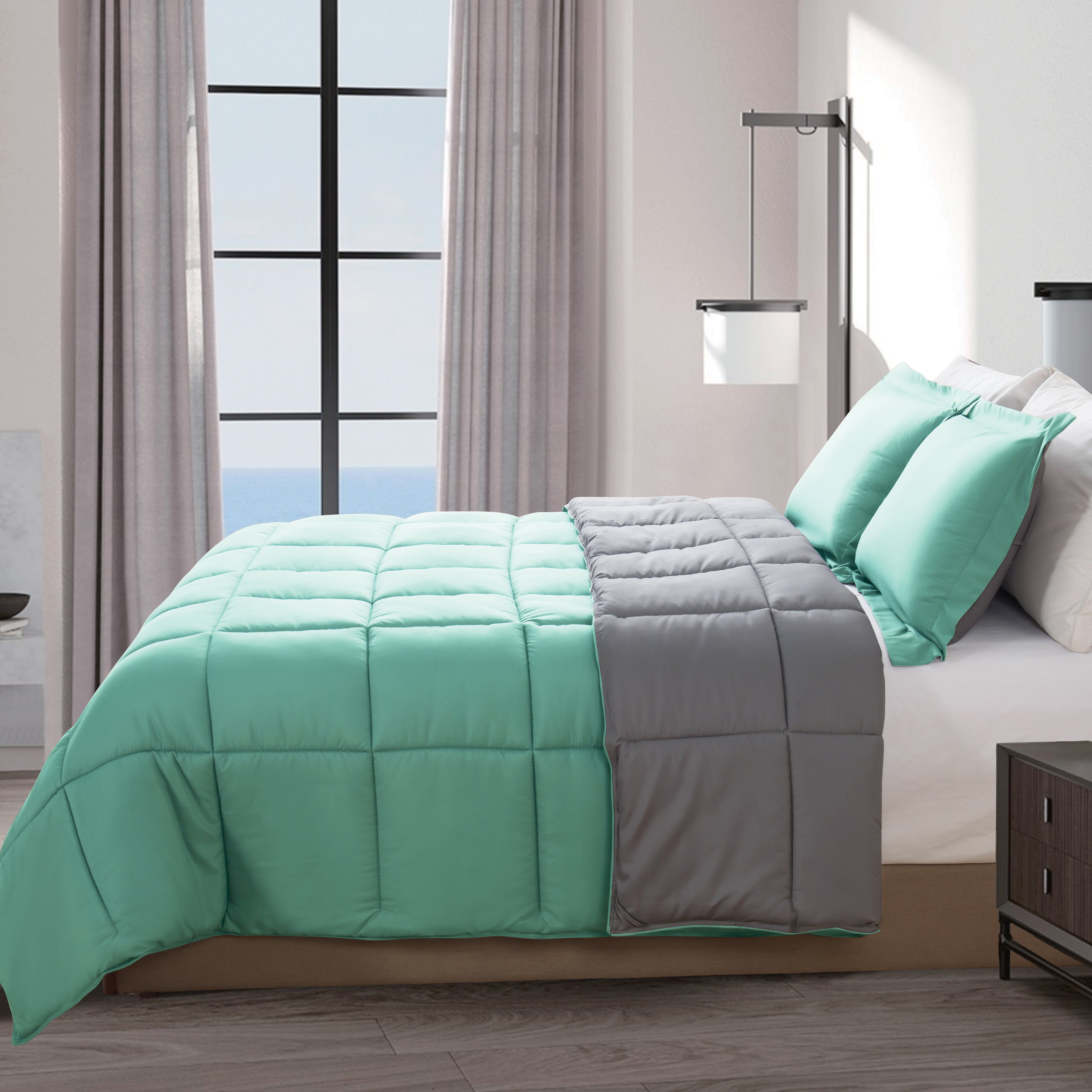 Everlaneas Reversible 3-Piece Box Stitched Comforter & Shams - Duvet Insert with 4 Corner Tabs