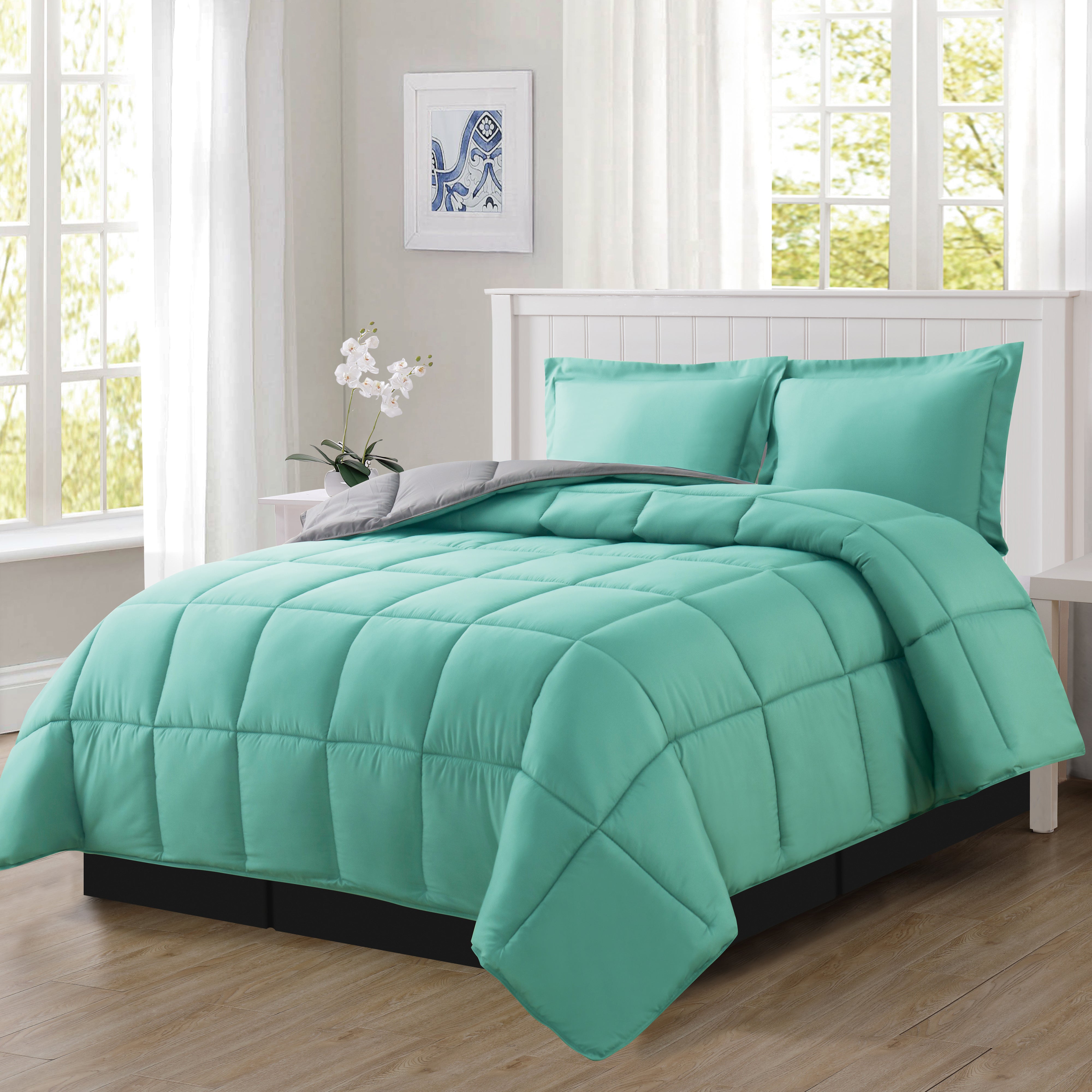 Everlaneas Reversible 3-Piece Box Stitched Comforter & Shams - Duvet Insert with 4 Corner Tabs