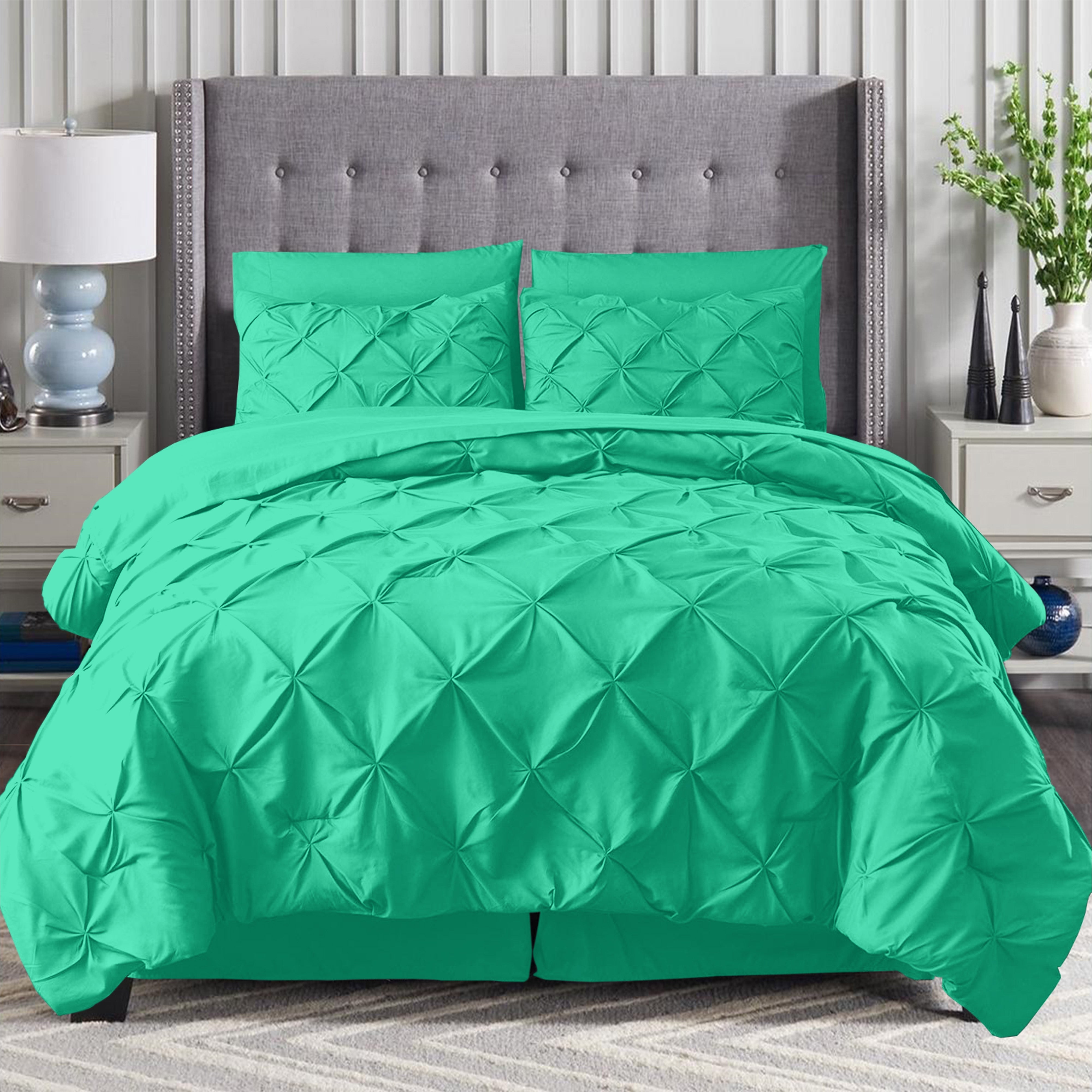 Everlaneas 8-Piece Pintuck Pinch Pleated Comforter Set - Includes 4-Piece Sheet Set with Double Sided Storage Pockets