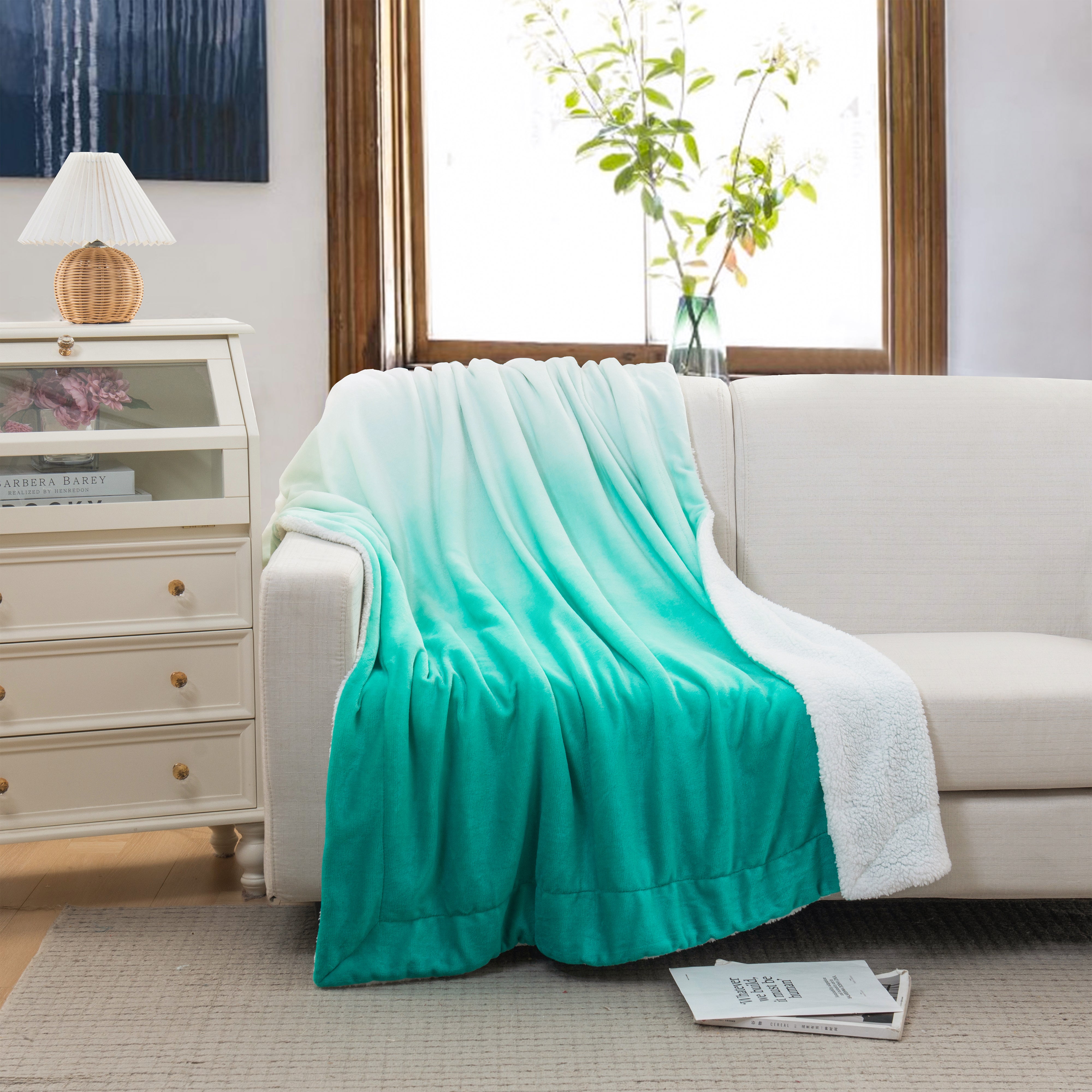 Everlaneas Ombre Printed - Sherpa Backed Plush Throw Blankets - 50 x 60 inches