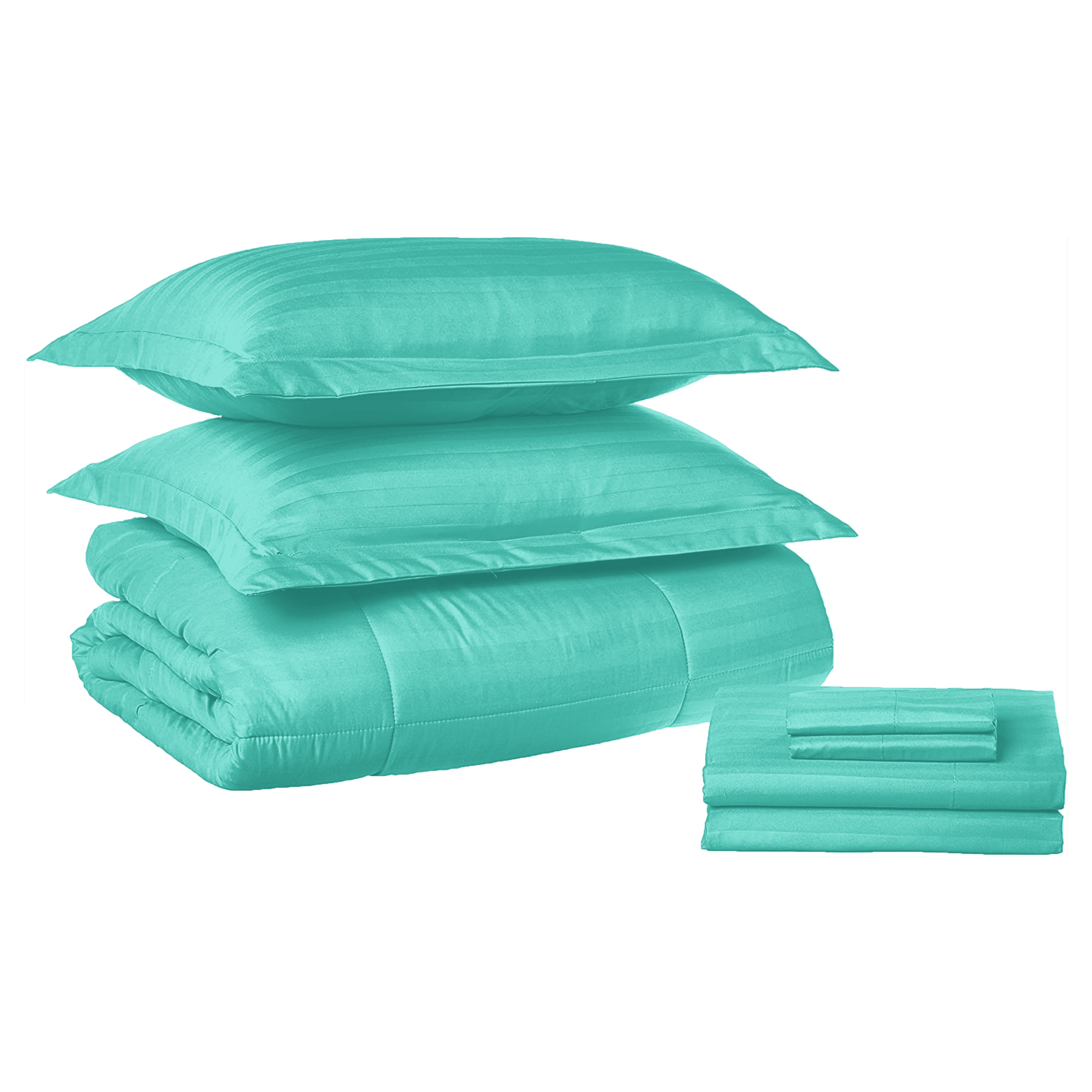 Everlaneas 8-Piece Dobby Stripe Comforter Set - Includes 4-Piece Sheet Set with Double Sided Storage Pockets