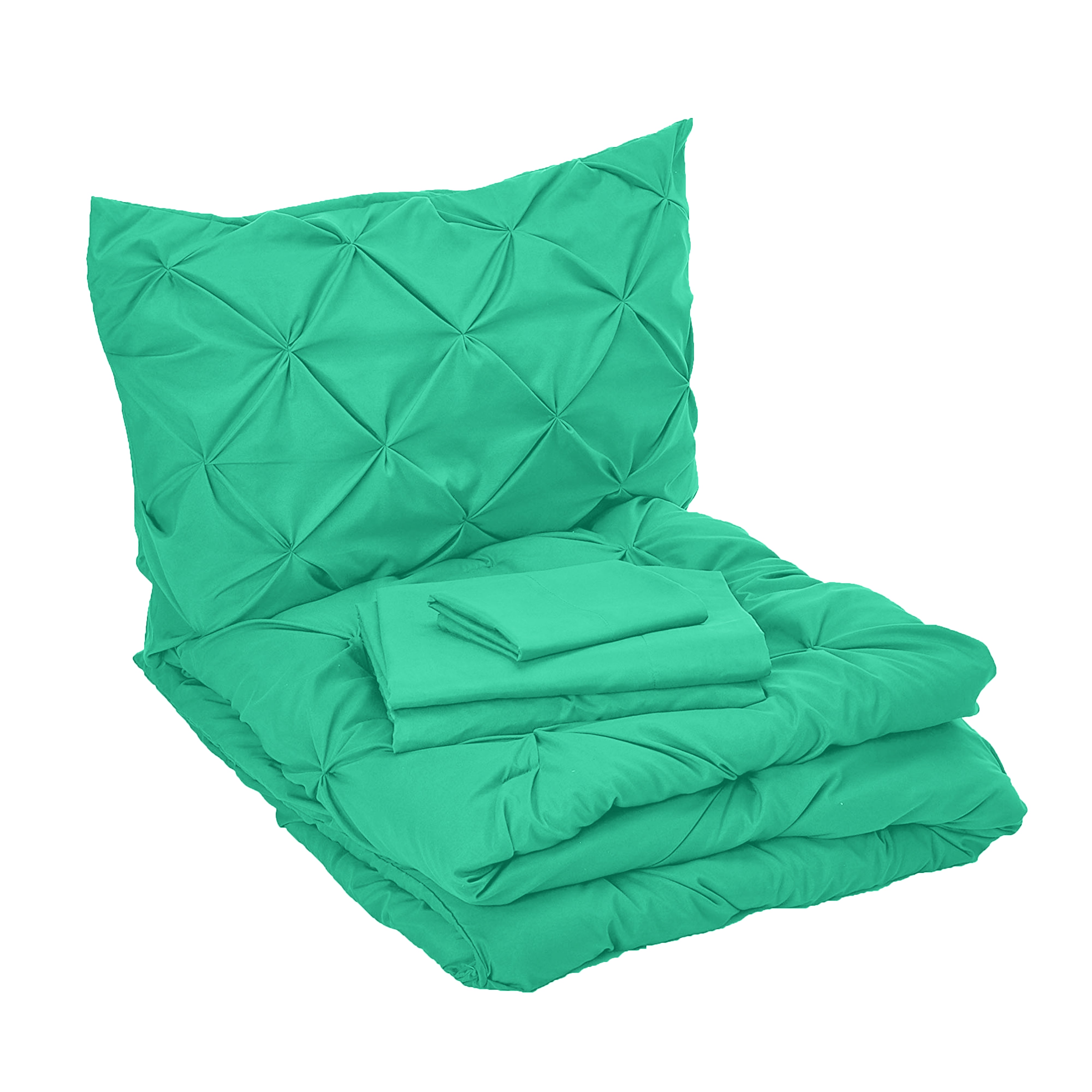 Everlaneas 8-Piece Pintuck Pinch Pleated Comforter Set - Includes 4-Piece Sheet Set with Double Sided Storage Pockets