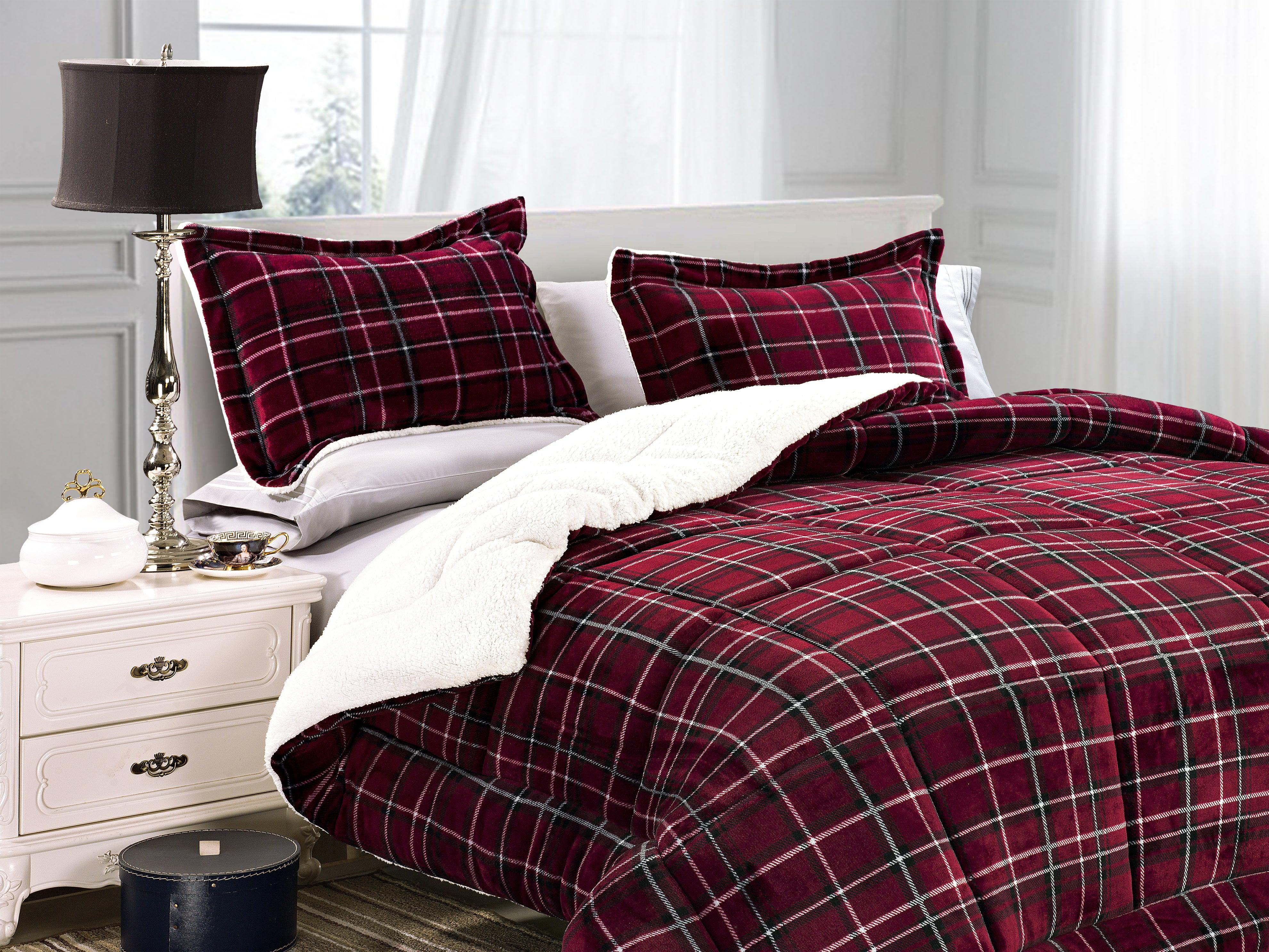 Everlaneas 3-Piece Plaid Micro-Suede Reversible Sherpa - Comforter Set