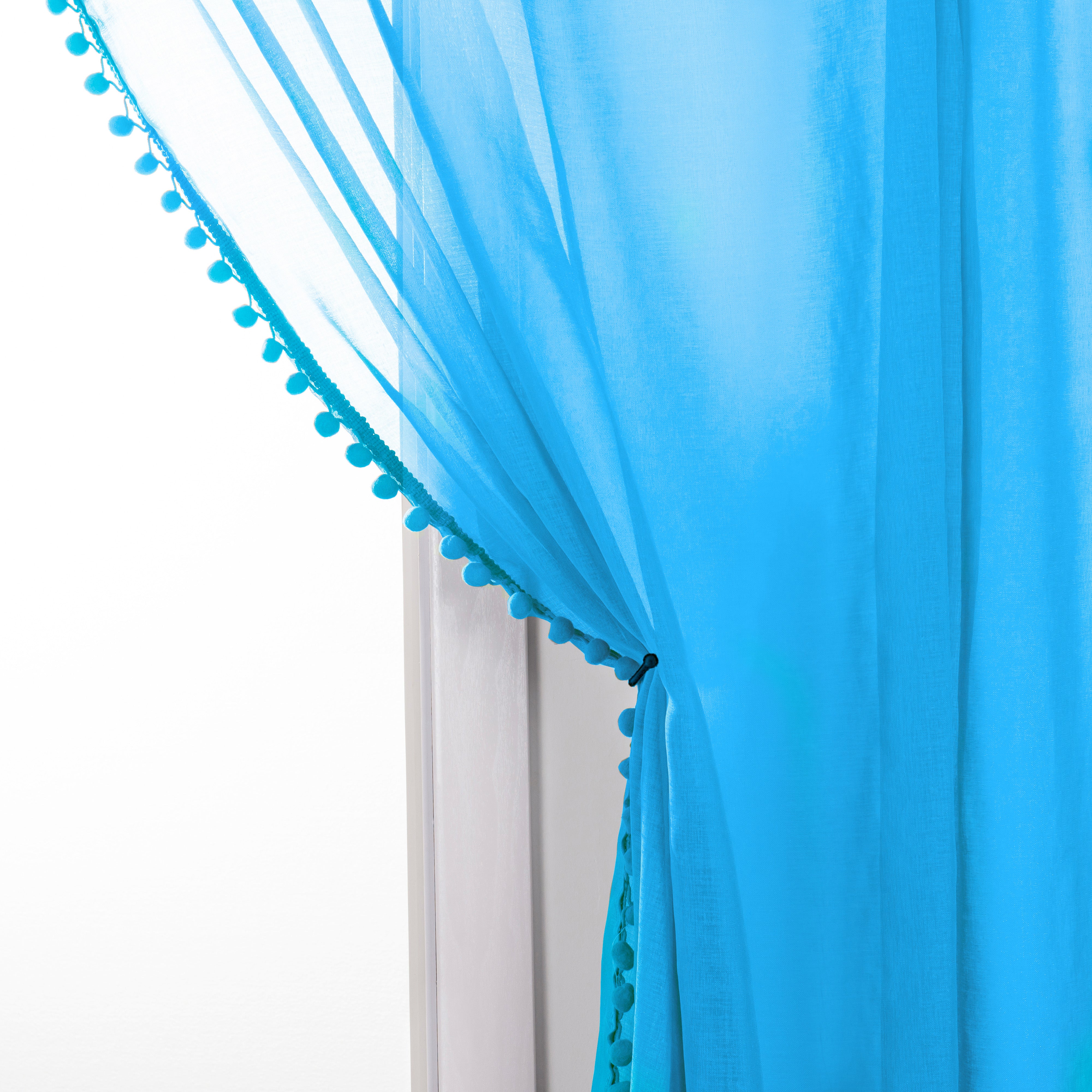 Everlaneas Set of 2 Pom Pom Tasseled Sheer Curtain - Rod Pocket