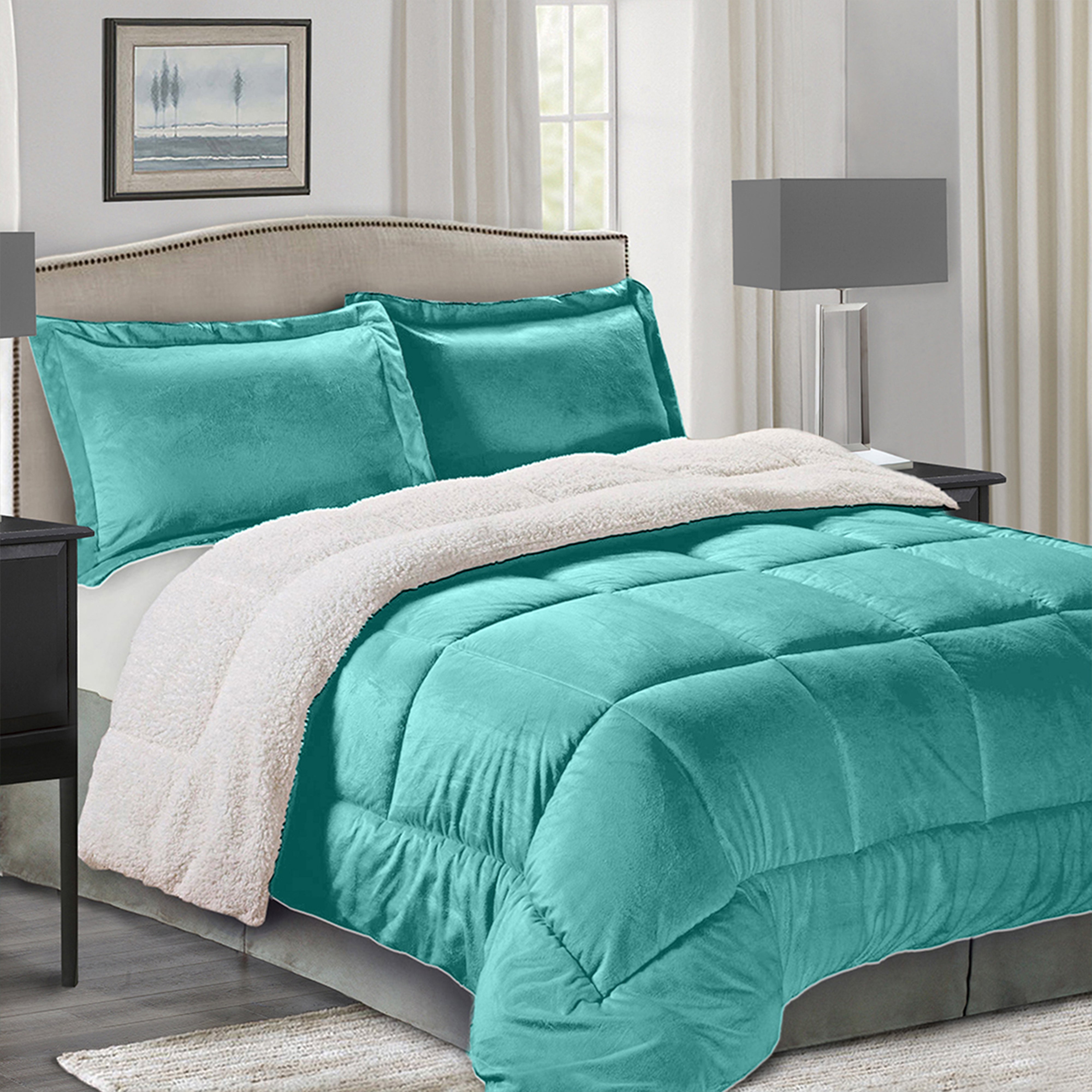 Everlaneas 3-Piece Micro-Suede Reversible Sherpa - Solid Color Design Comforter Set
