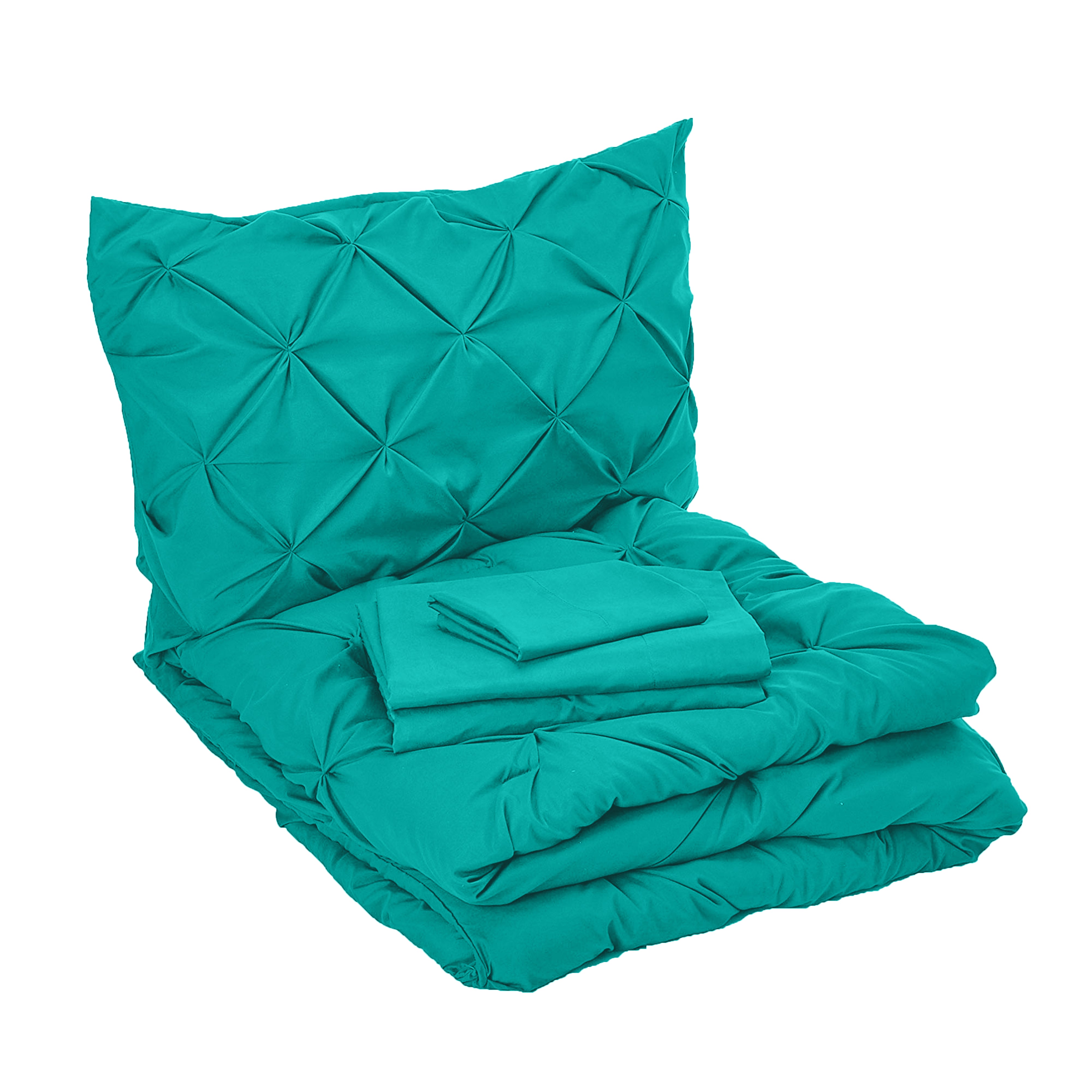 Everlaneas 8-Piece Pintuck Pinch Pleated Comforter Set - Includes 4-Piece Sheet Set with Double Sided Storage Pockets