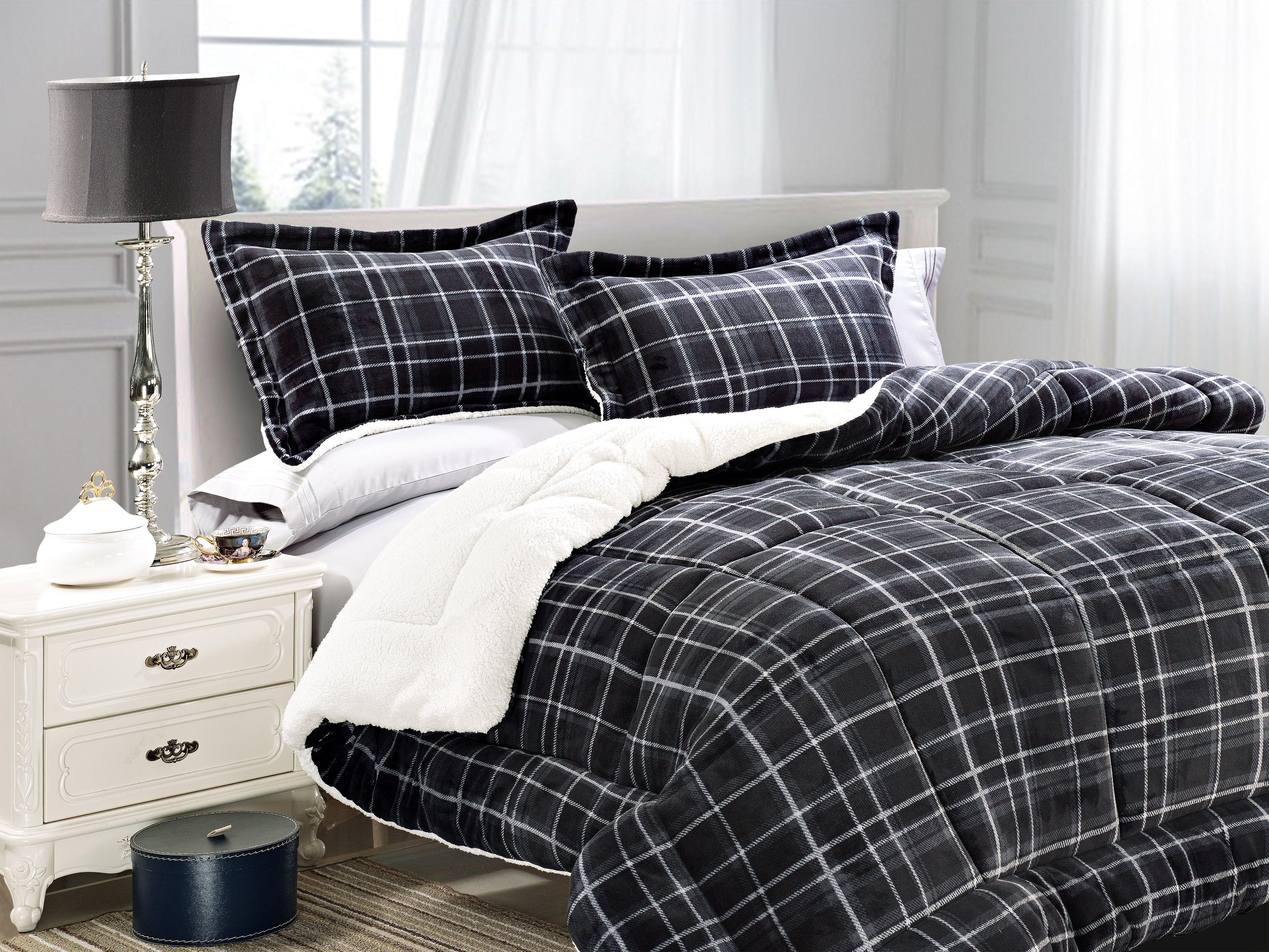 Everlaneas 3-Piece Plaid Micro-Suede Reversible Sherpa - Comforter Set