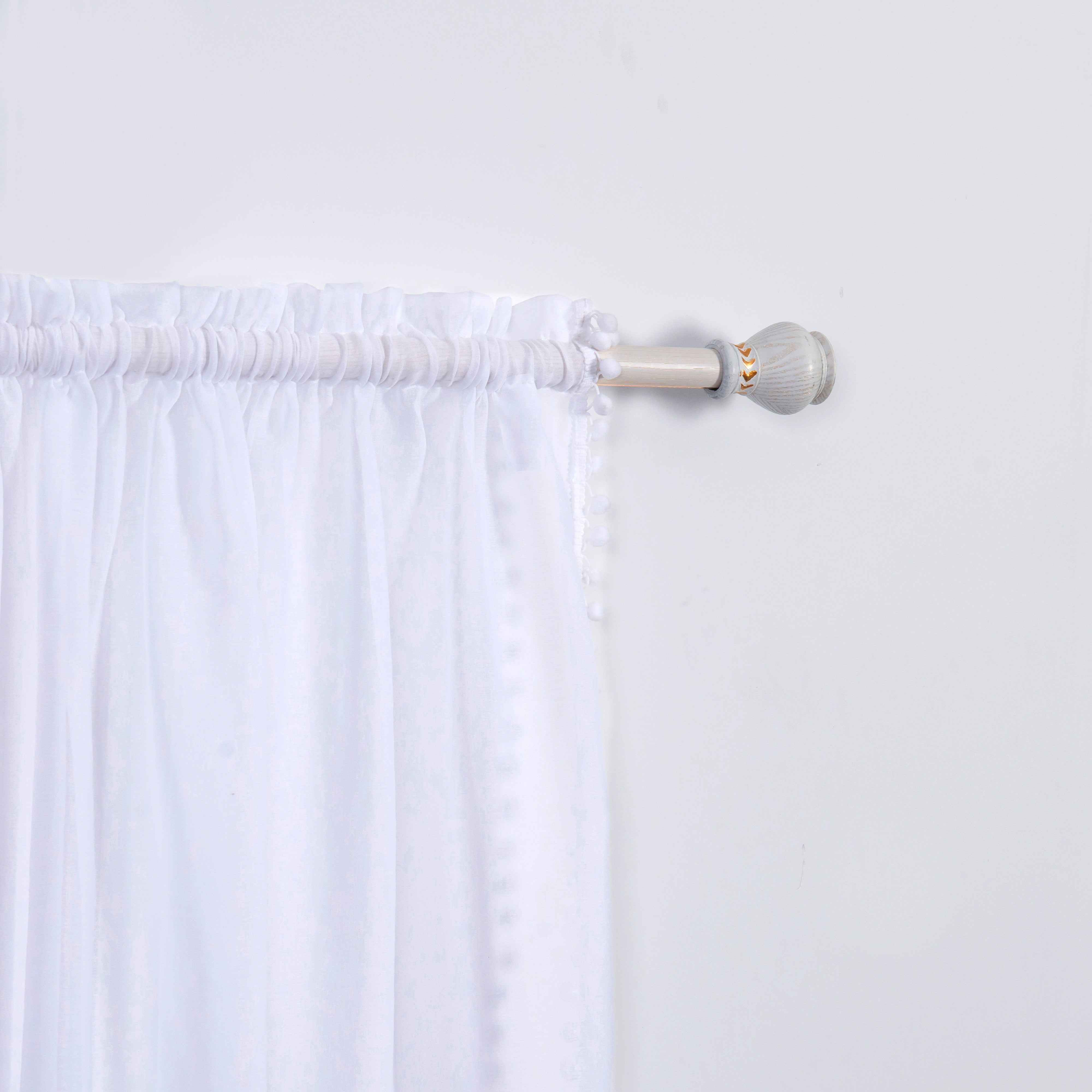 Everlaneas Set of 2 Pom Pom Tasseled Sheer Curtain - Rod Pocket