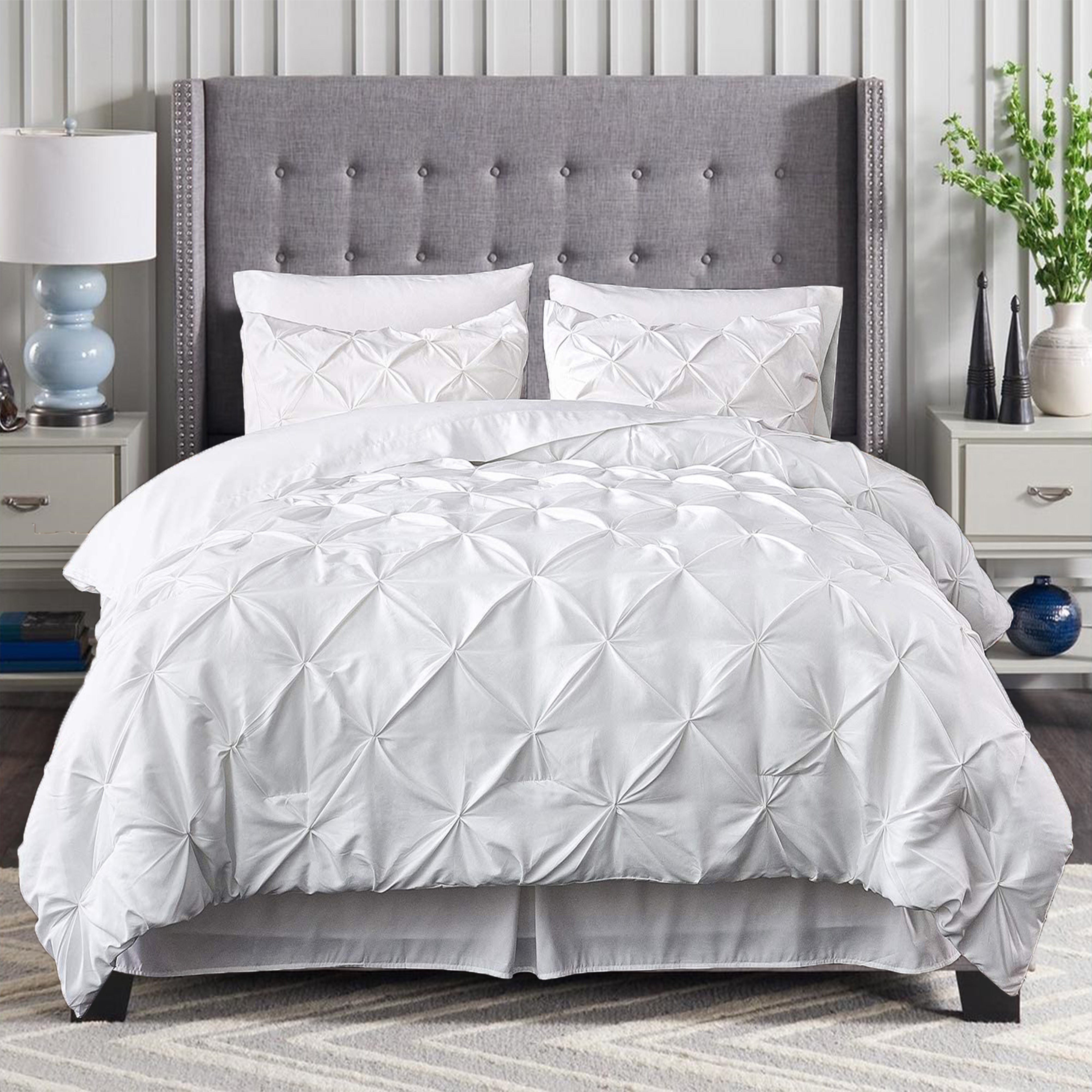 Everlaneas 8-Piece Pintuck Pinch Pleated Comforter Set - Includes 4-Piece Sheet Set with Double Sided Storage Pockets