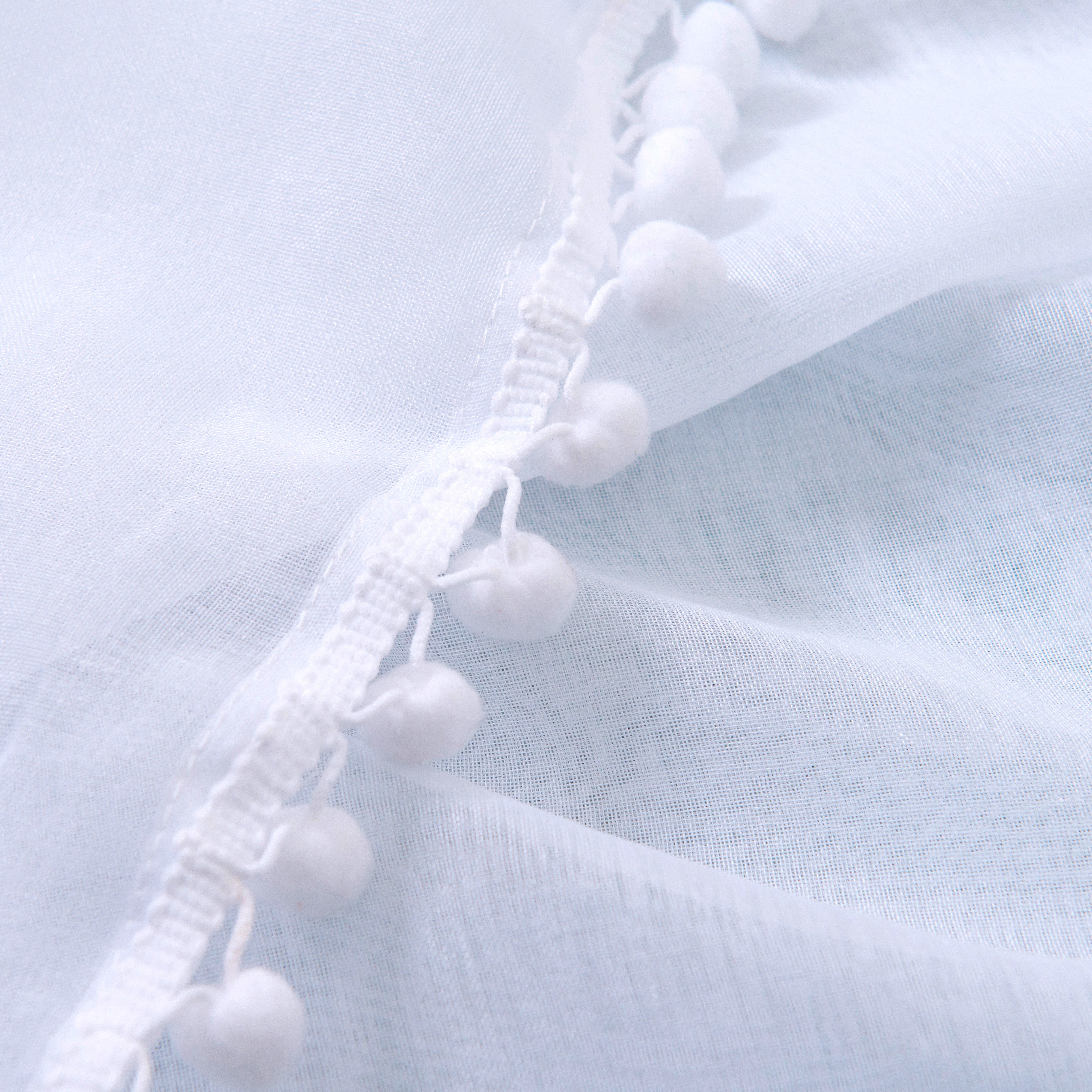 Everlaneas Set of 2 Pom Pom Tasseled Sheer Curtain - Rod Pocket