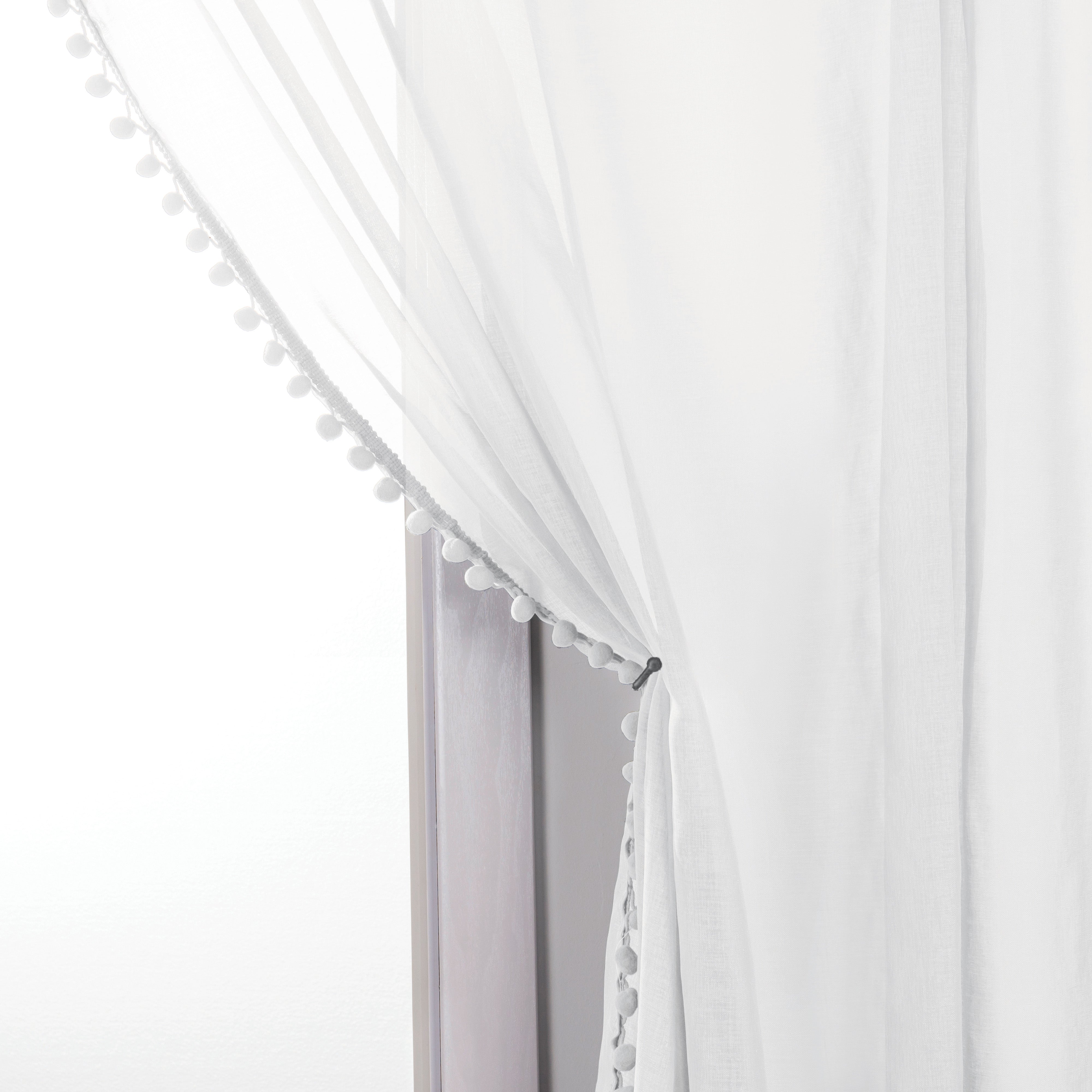 Everlaneas Set of 2 Pom Pom Tasseled Sheer Curtain - Rod Pocket