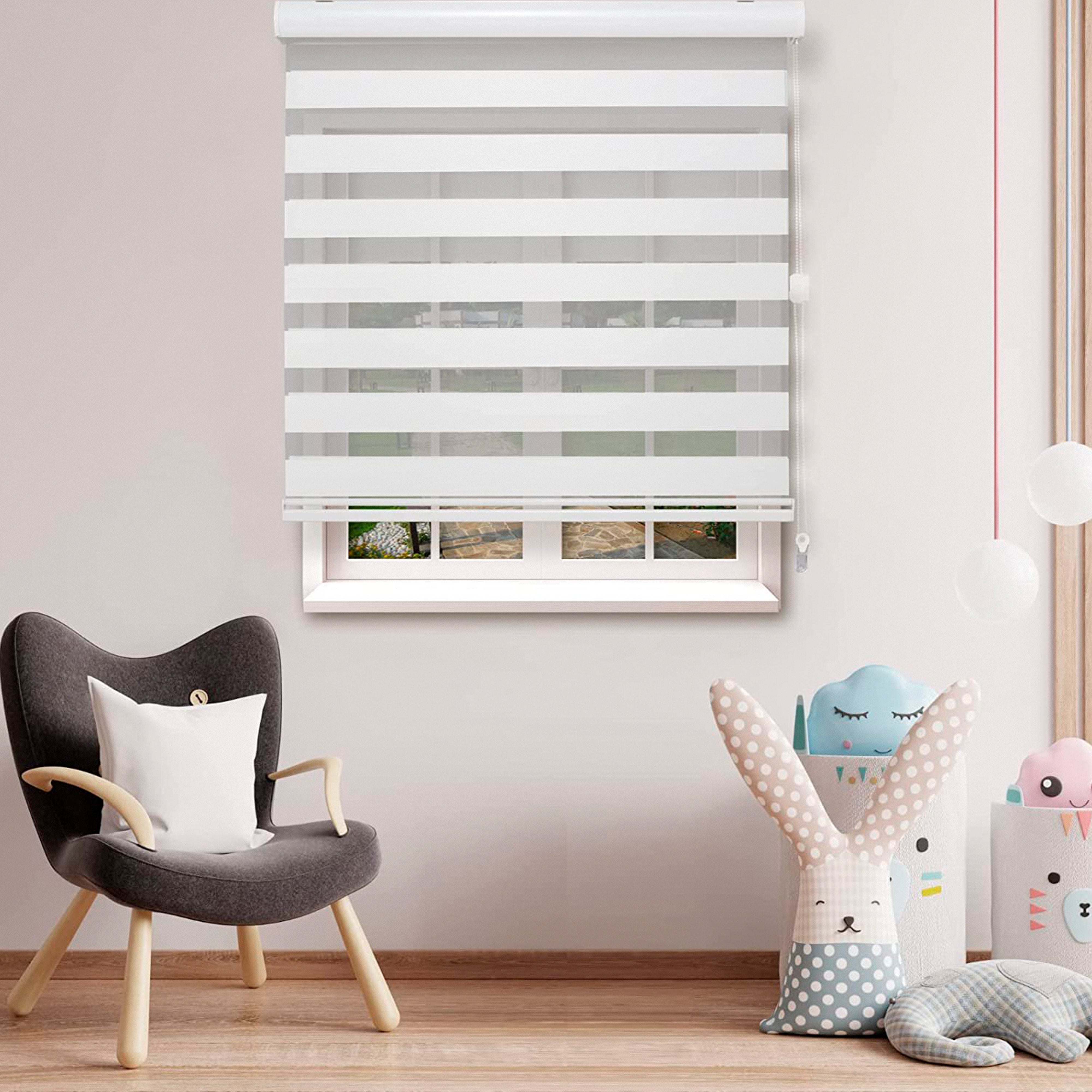 Everlaneas Corded Zebra Blinds, Dual Layer Window Treatments Sheer Light Control