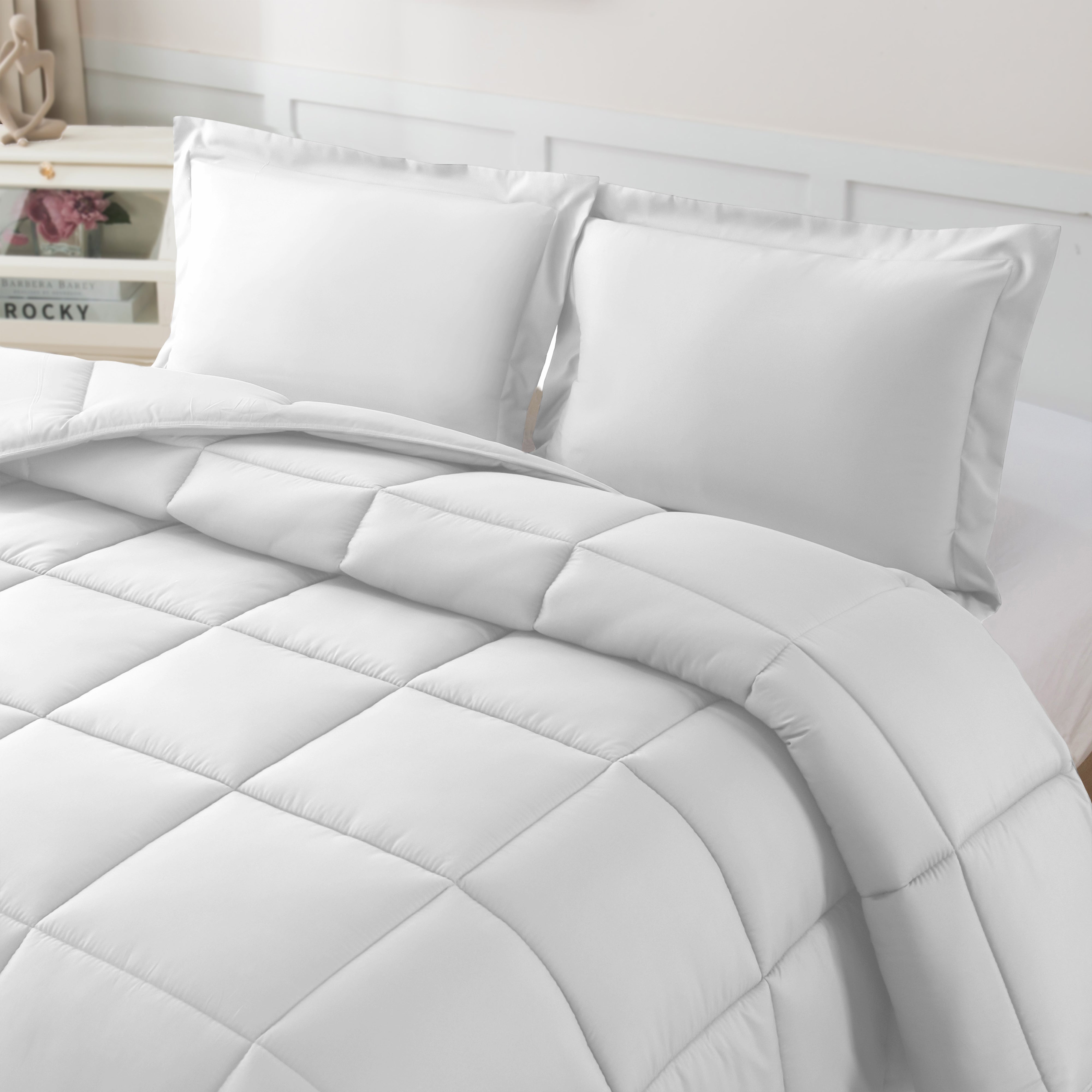 Everlaneas 3-Piece Solid Box Stitched Comforter & Shams - Double-Filled Comforter