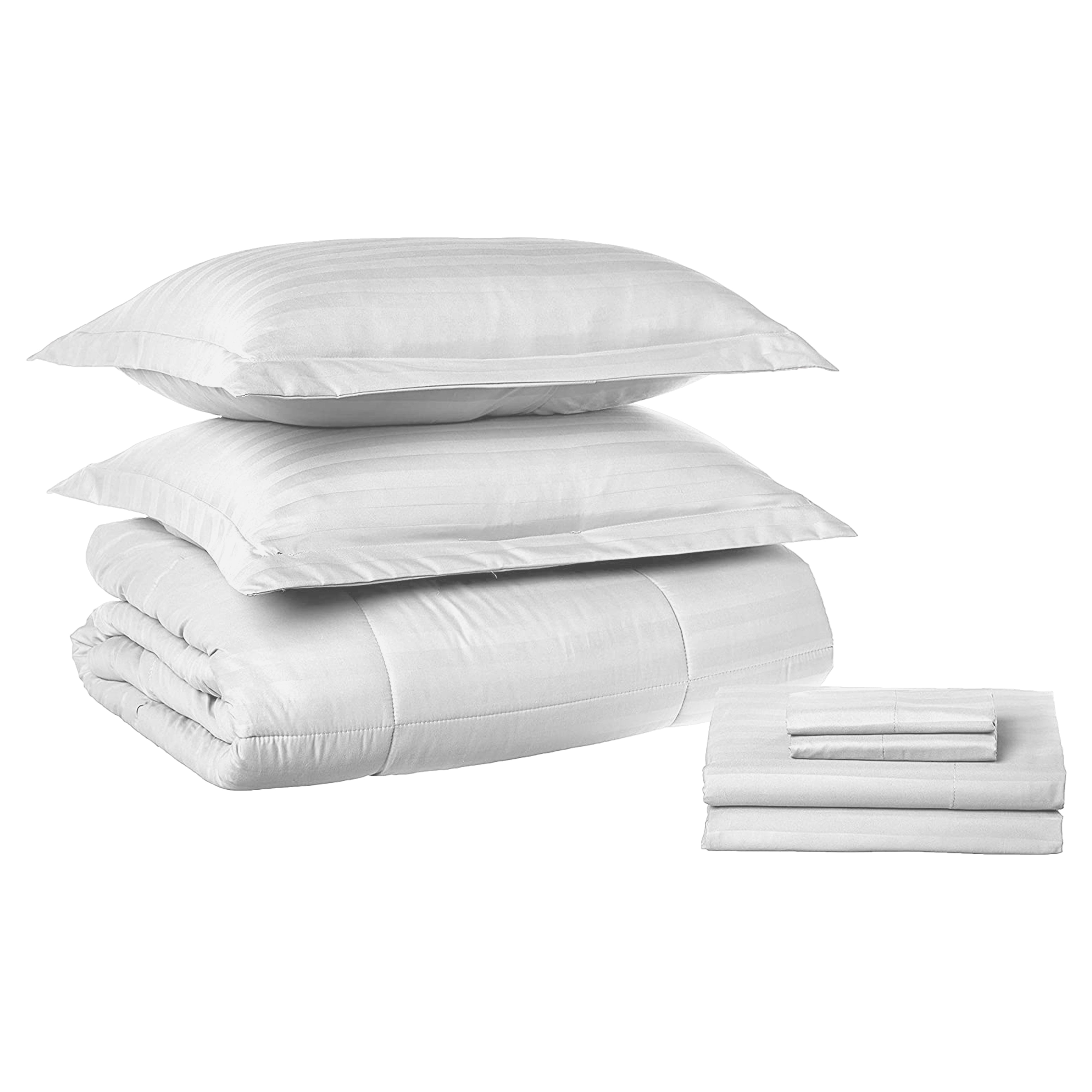 Everlaneas 8-Piece Dobby Stripe Comforter Set - Includes 4-Piece Sheet Set with Double Sided Storage Pockets