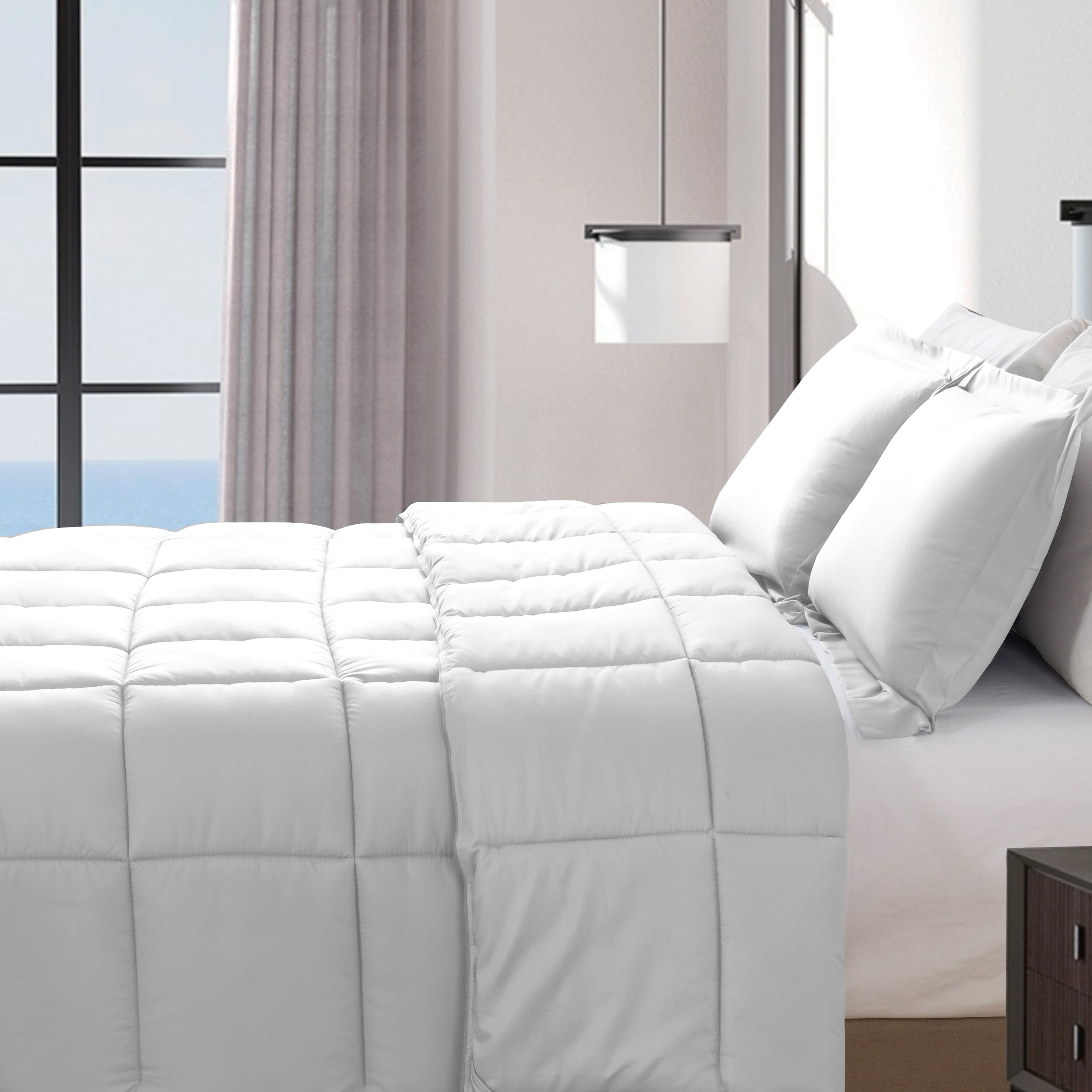 Everlaneas 3-Piece Solid Box Stitched Comforter & Shams - Double-Filled Comforter