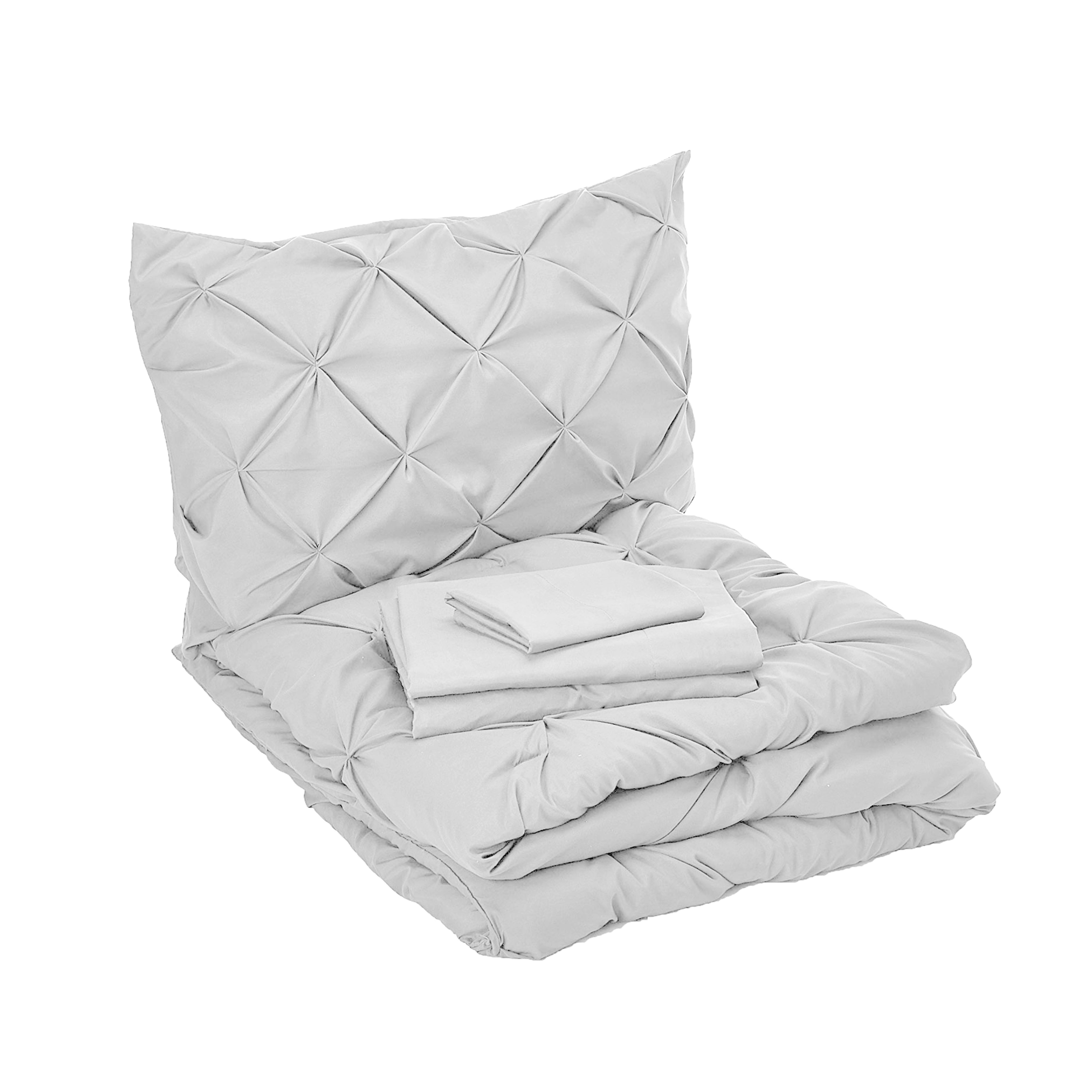 Everlaneas 8-Piece Pintuck Pinch Pleated Comforter Set - Includes 4-Piece Sheet Set with Double Sided Storage Pockets