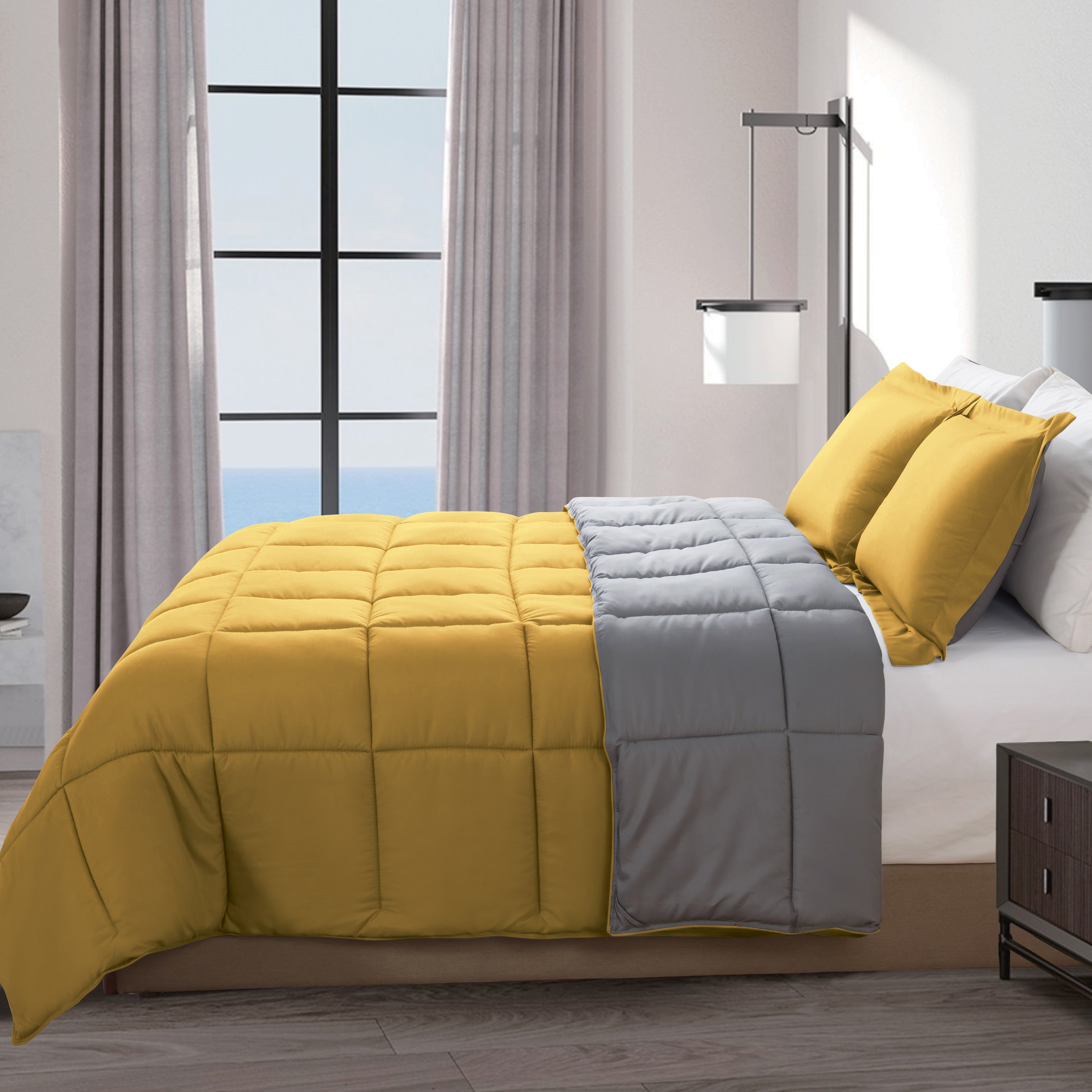 Everlaneas Reversible 3-Piece Box Stitched Comforter & Shams - Duvet Insert with 4 Corner Tabs