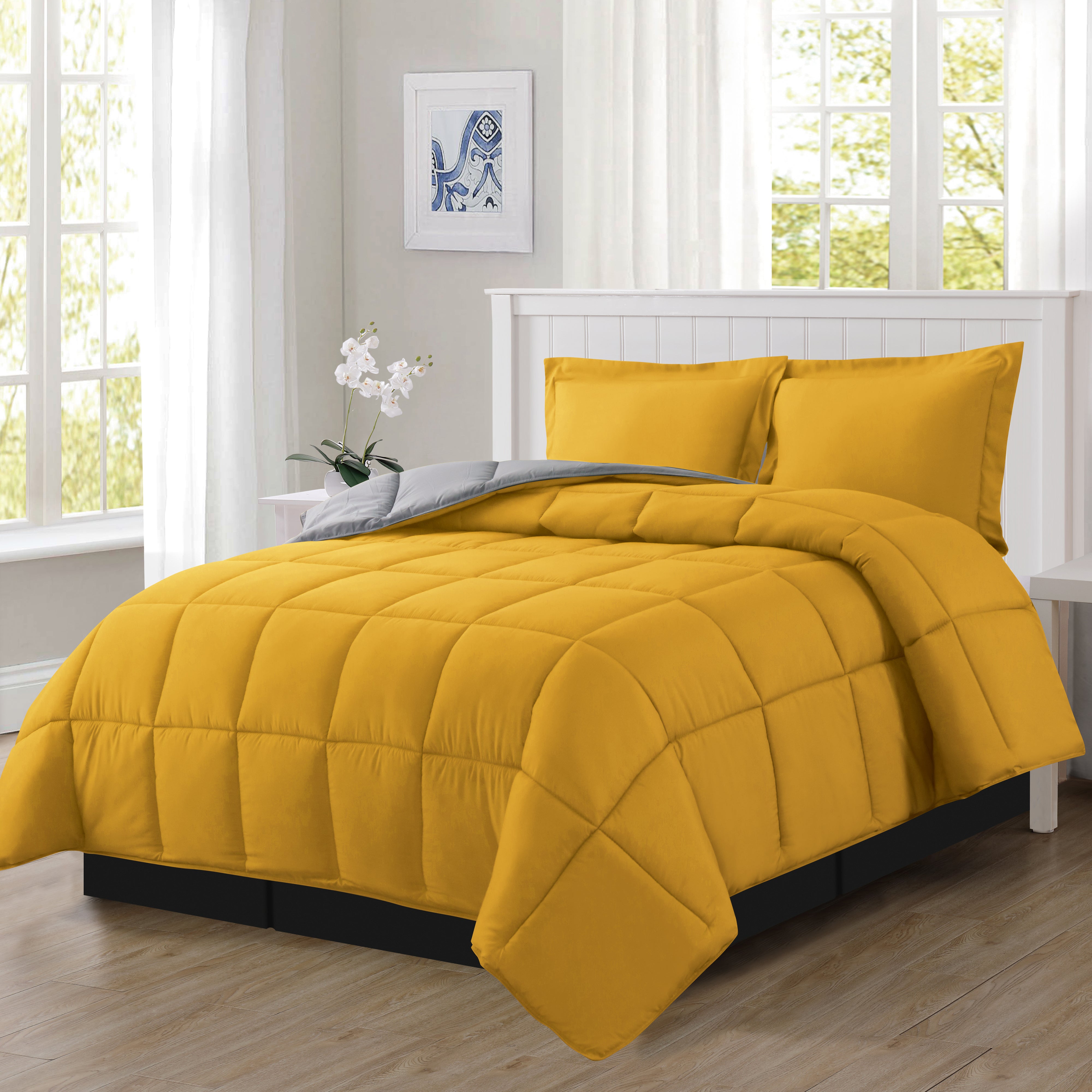 Everlaneas Reversible 3-Piece Box Stitched Comforter & Shams - Duvet Insert with 4 Corner Tabs