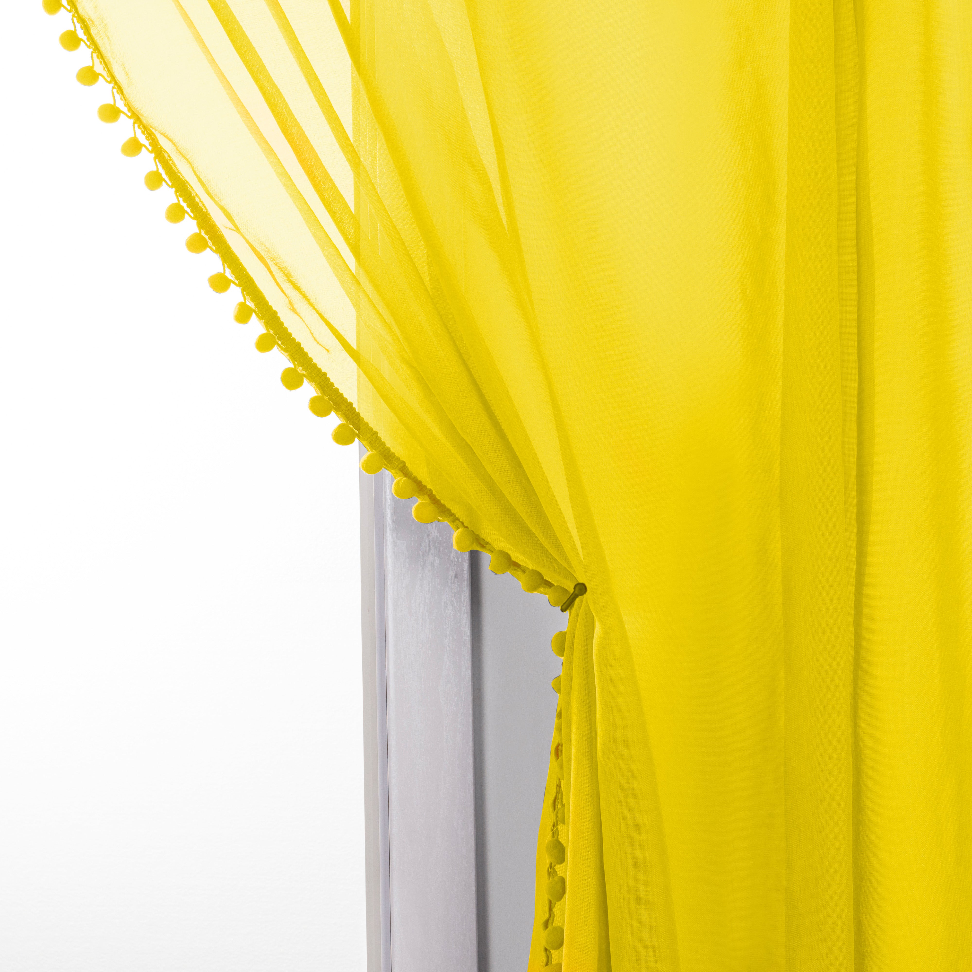 Everlaneas Set of 2 Pom Pom Tasseled Sheer Curtain - Rod Pocket