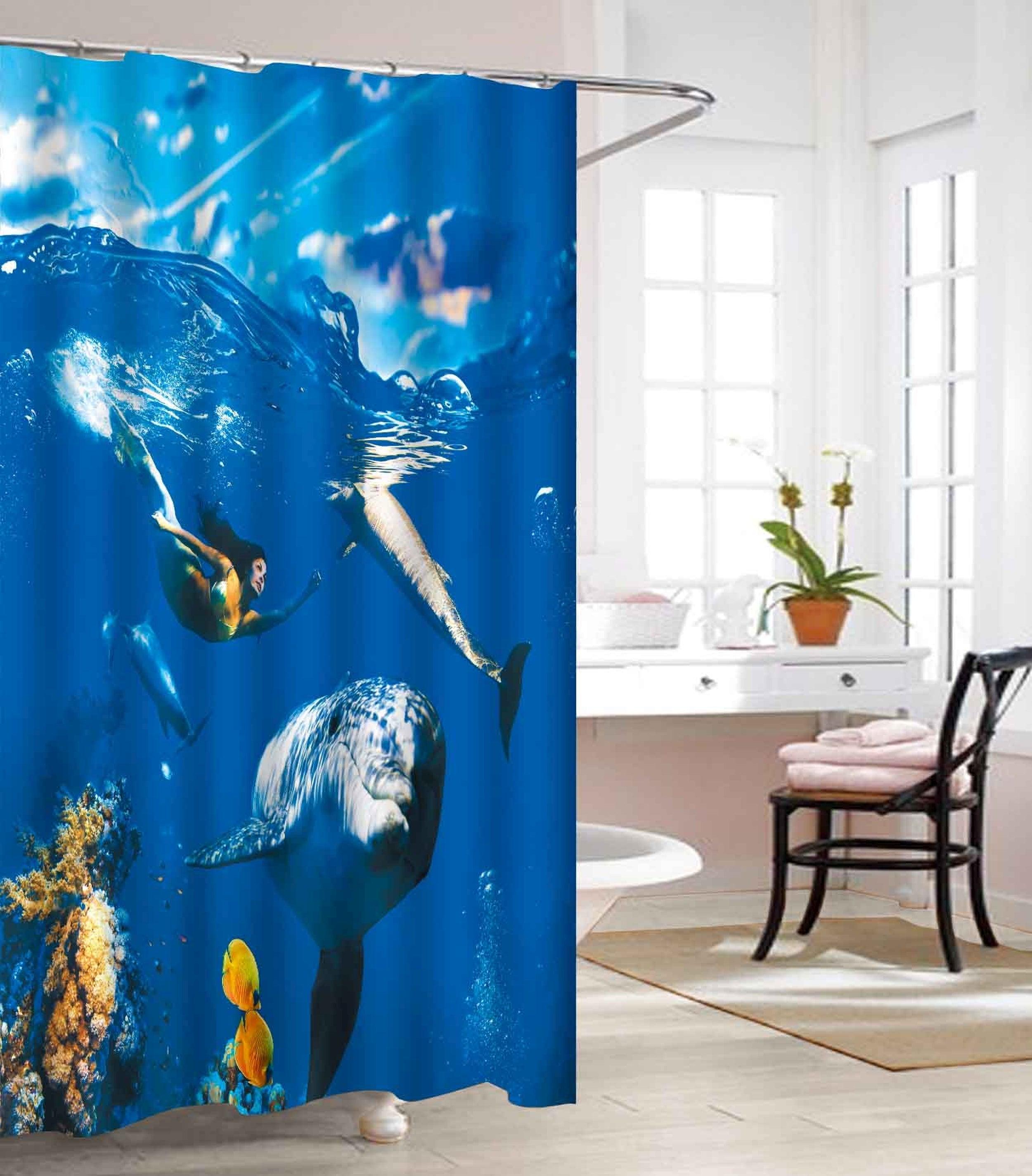 Everlaneas Vinyl Waterproof Shower Curtain - 3D Graphic Printed and Clear