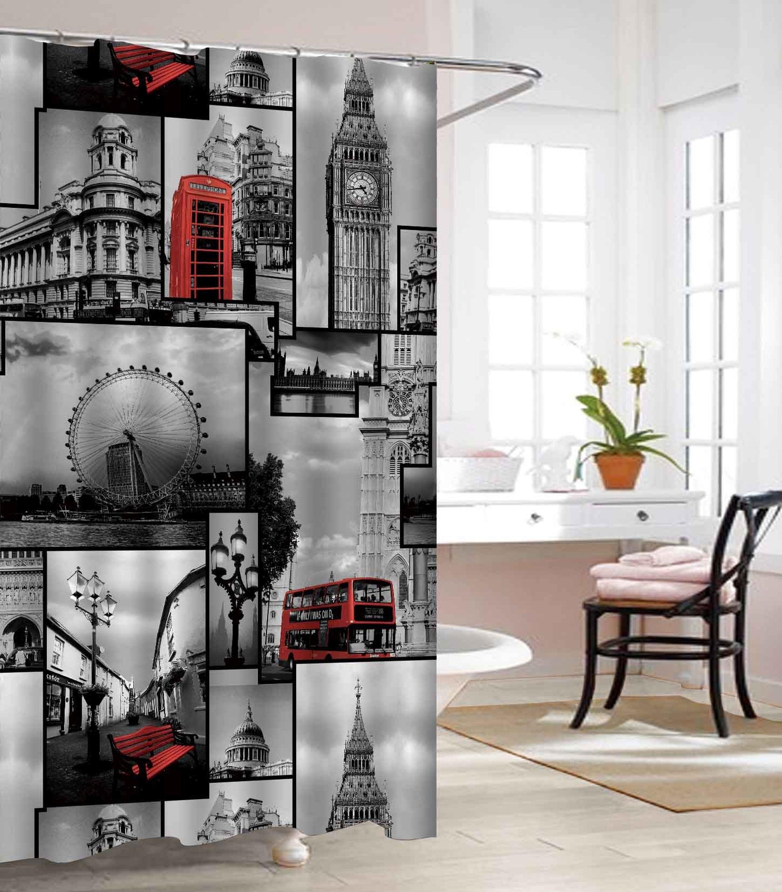 Everlaneas Vinyl Waterproof Shower Curtain - 3D Graphic Printed and Clear