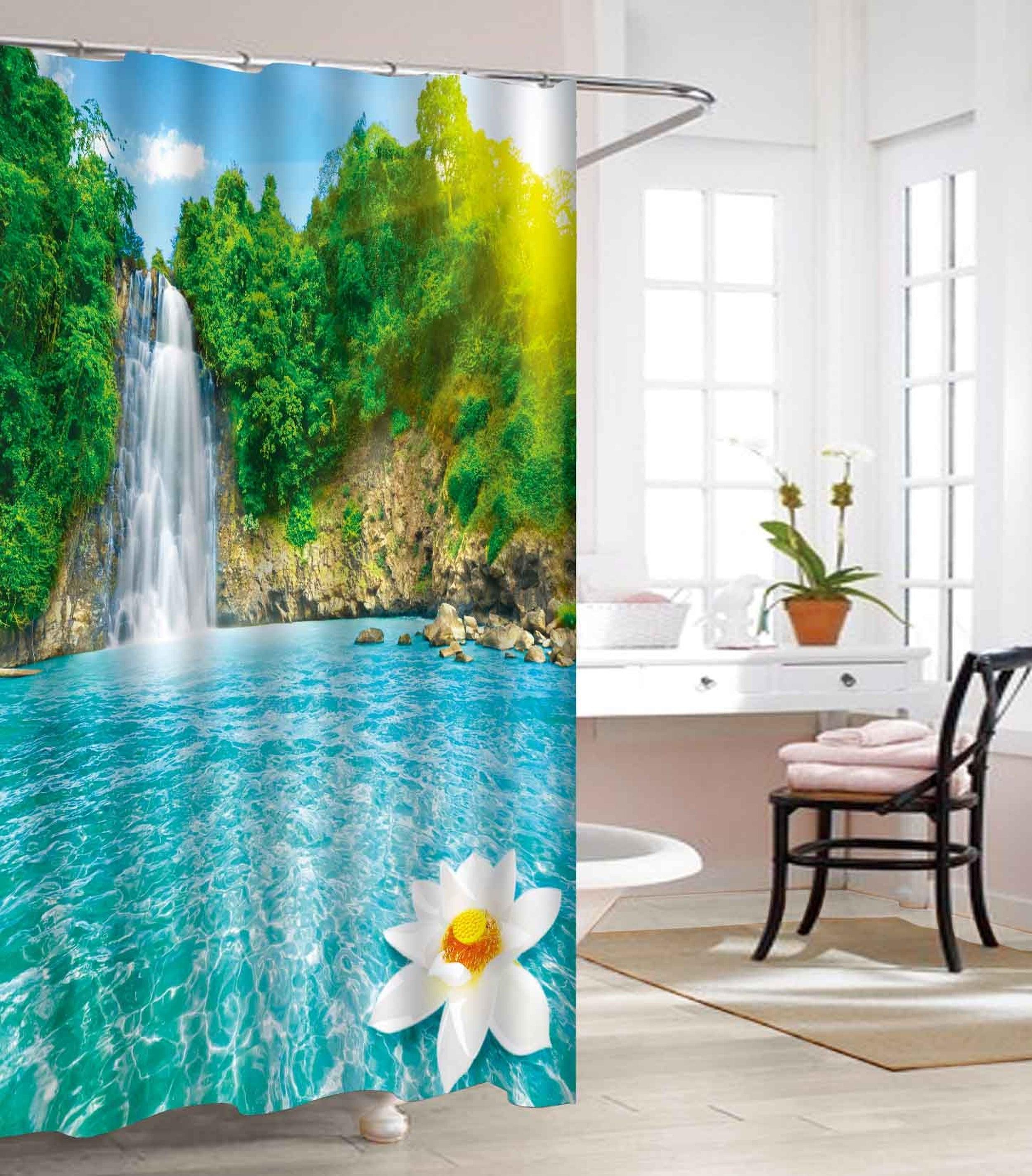 Everlaneas Vinyl Waterproof Shower Curtain - 3D Graphic Printed and Clear