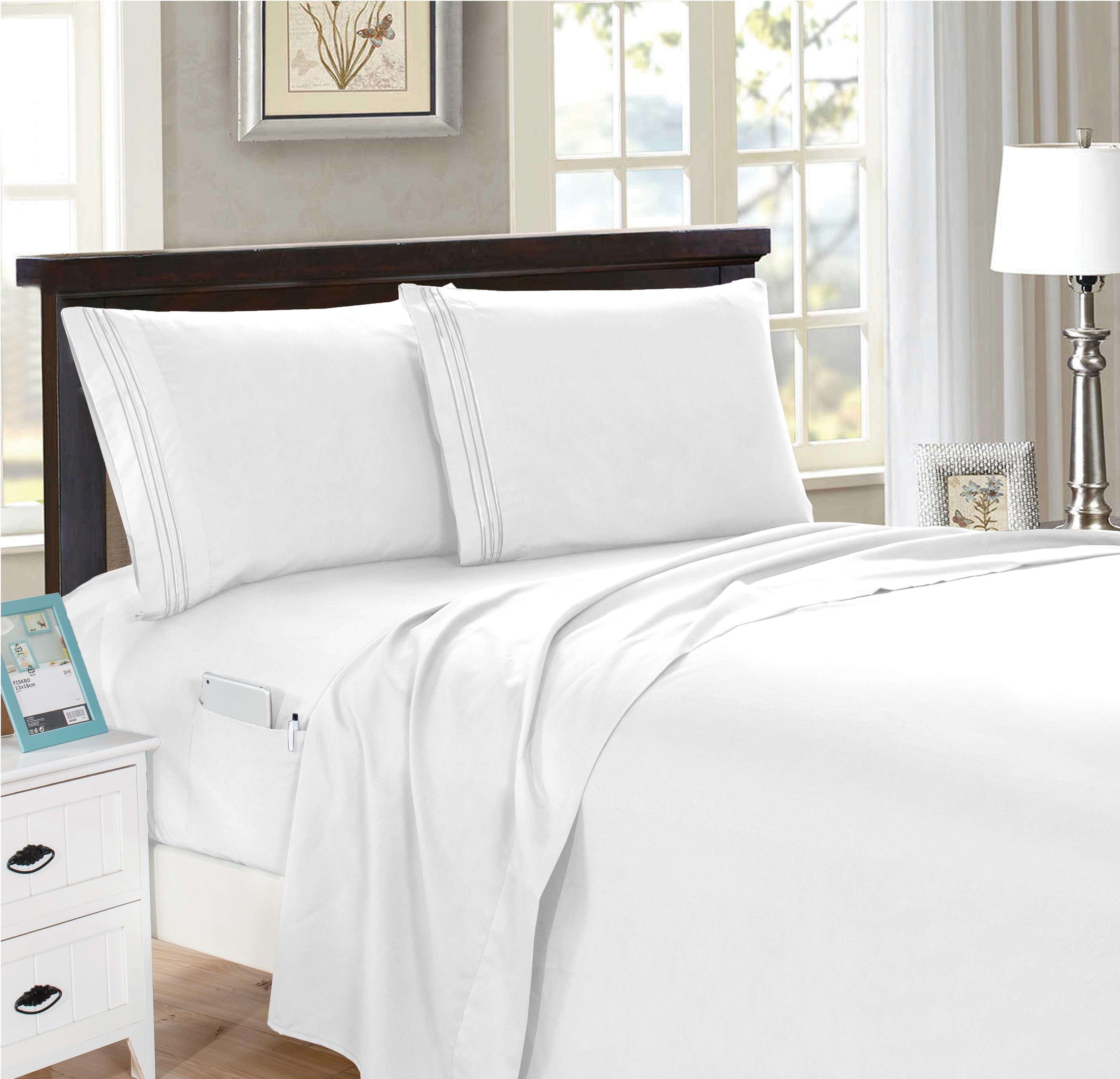 Everlaneas 4 Piece Smart Pocket Sheet Set - Features Double Sided Storage Pockets on Fitted Sheet