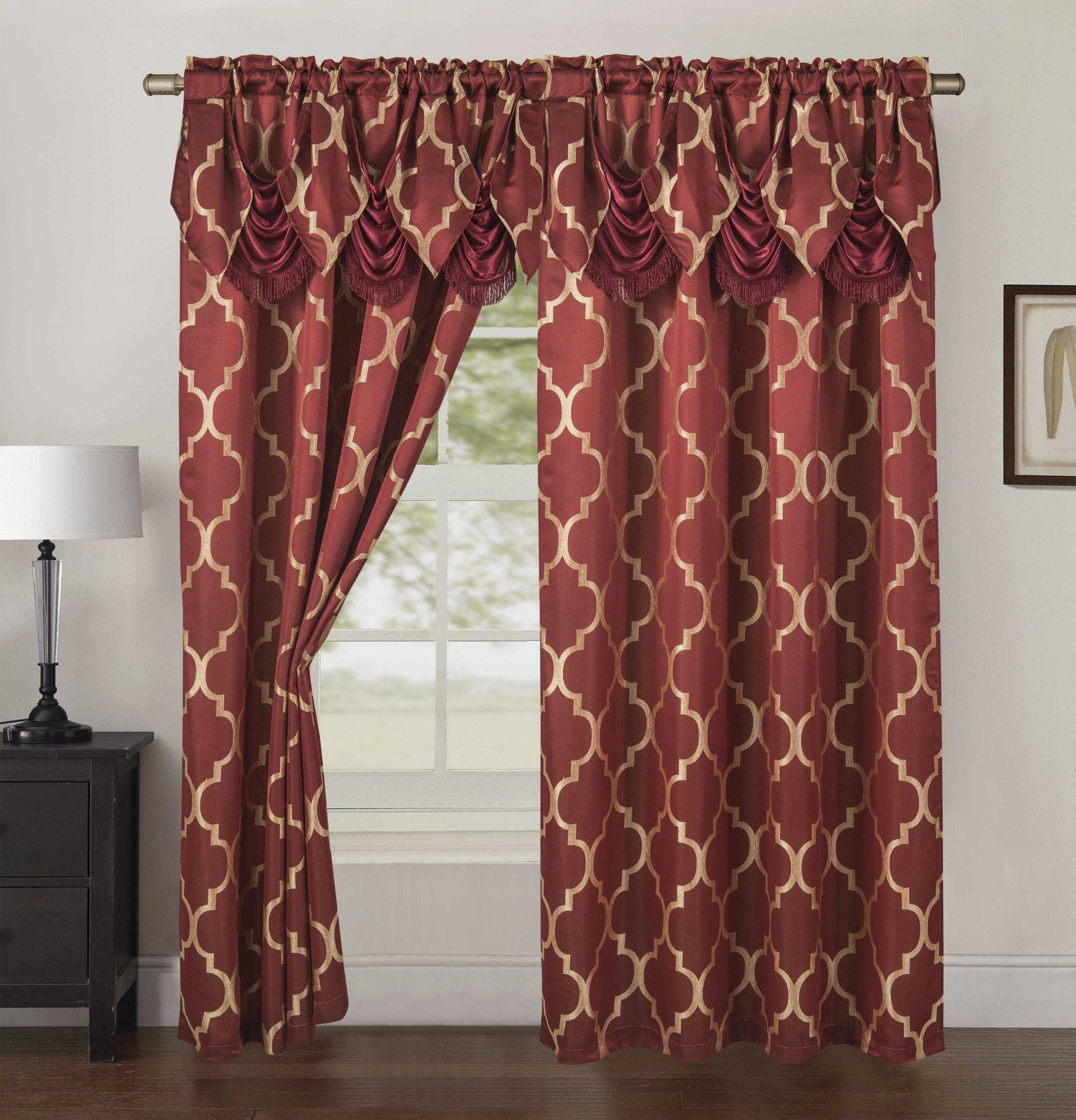 Everlaneas 2-Piece Quatrefoil - Moroccan Trellis Jacquard Look Curtain Panels- Attached Valance - 54" W x 84" L, Set of 2