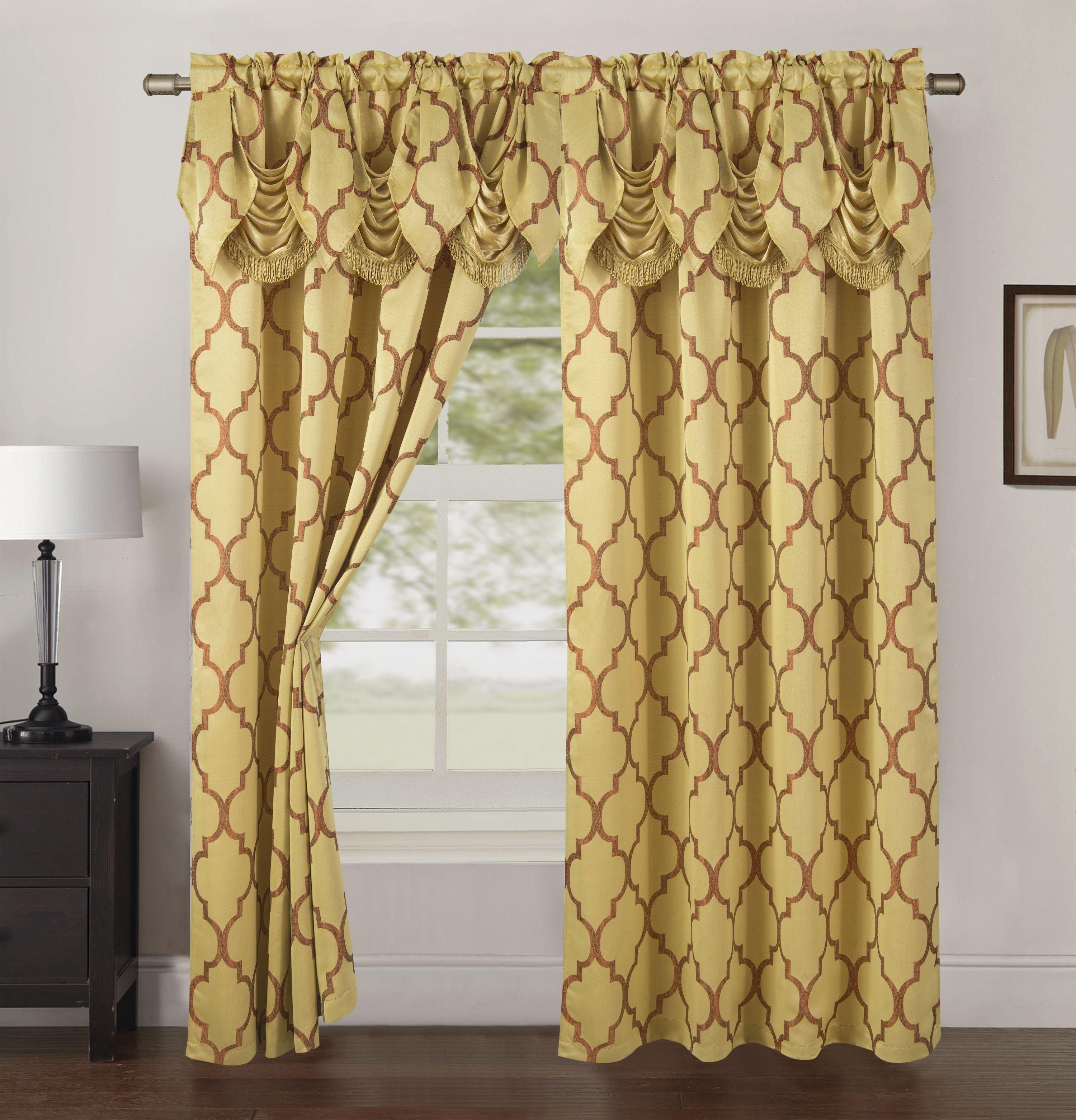 Everlaneas 2-Piece Quatrefoil - Moroccan Trellis Jacquard Look Curtain Panels- Attached Valance - 54" W x 84" L, Set of 2