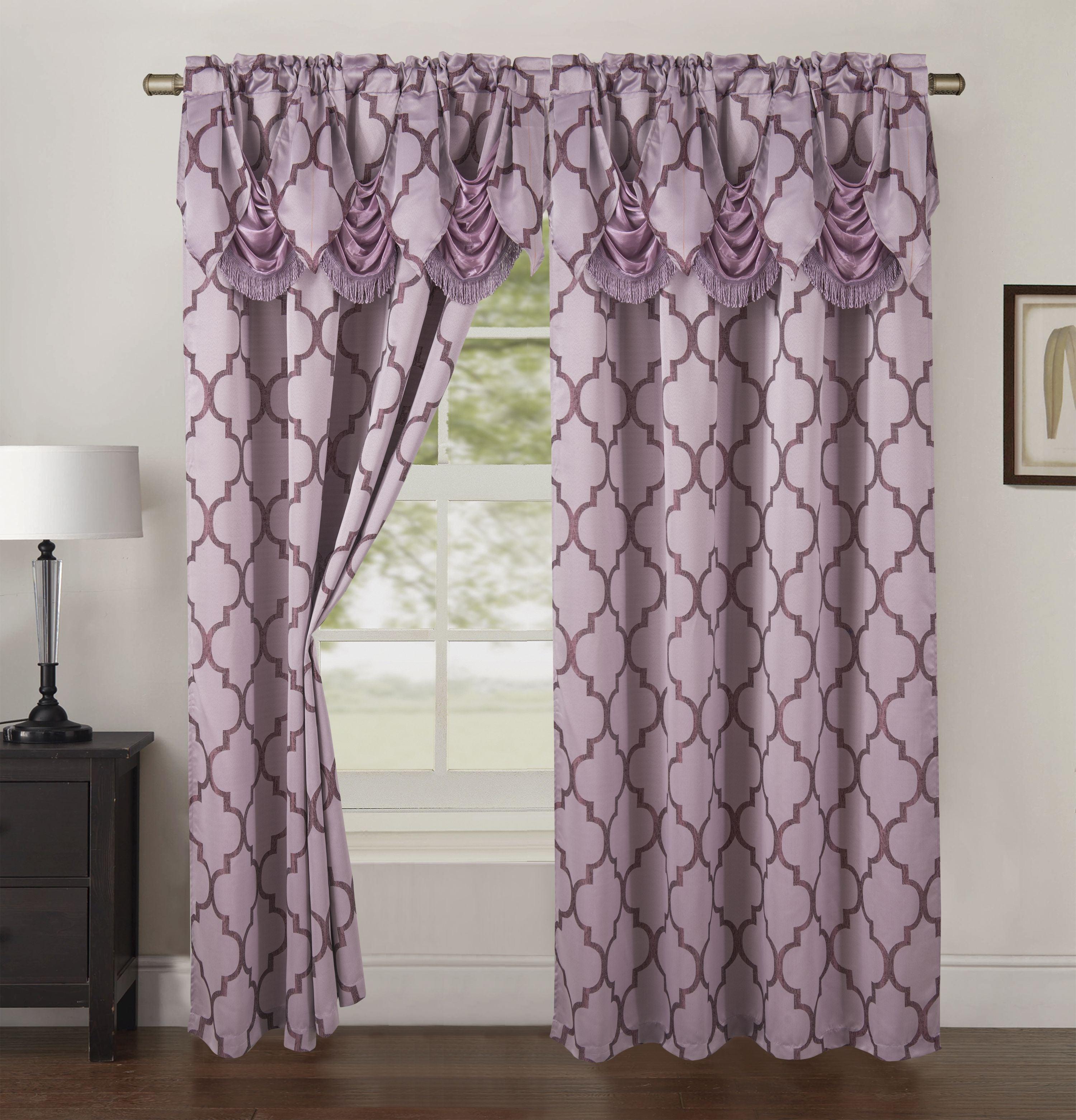 Everlaneas 2-Piece Quatrefoil - Moroccan Trellis Jacquard Look Curtain Panels- Attached Valance - 54" W x 84" L, Set of 2