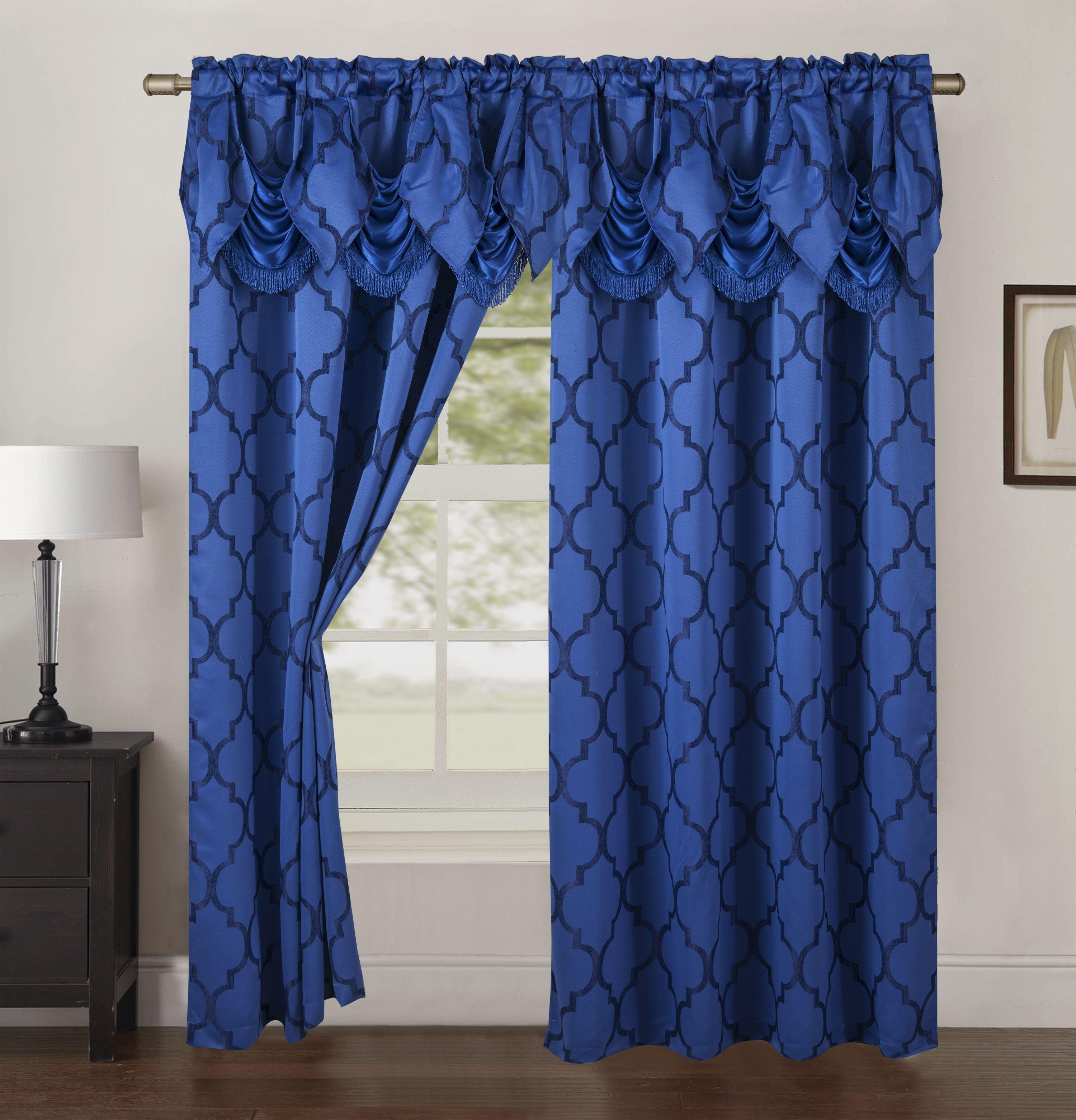 Everlaneas 2-Piece Quatrefoil - Moroccan Trellis Jacquard Look Curtain Panels- Attached Valance - 54" W x 84" L, Set of 2