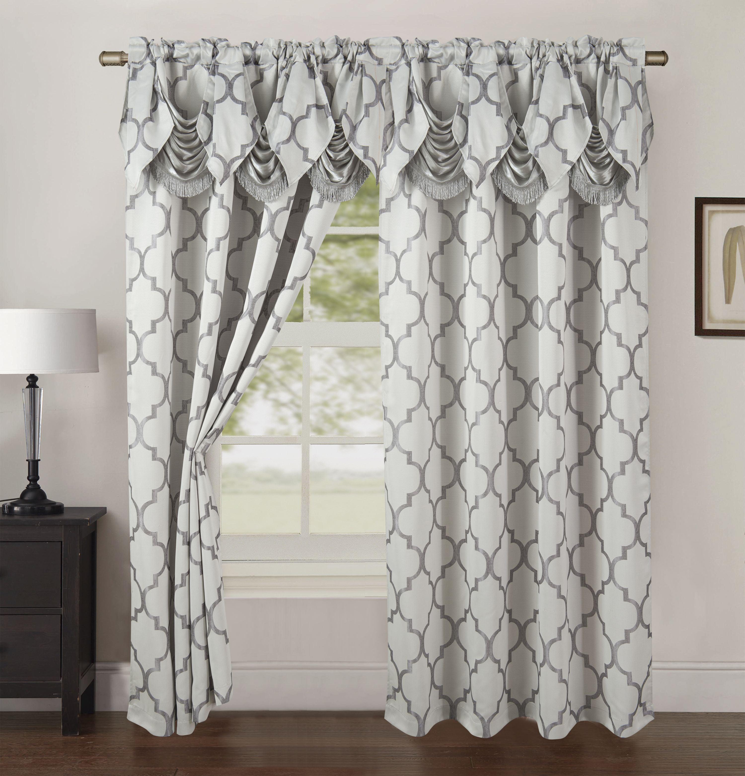 Everlaneas 2-Piece Quatrefoil - Moroccan Trellis Jacquard Look Curtain Panels- Attached Valance - 54" W x 84" L, Set of 2